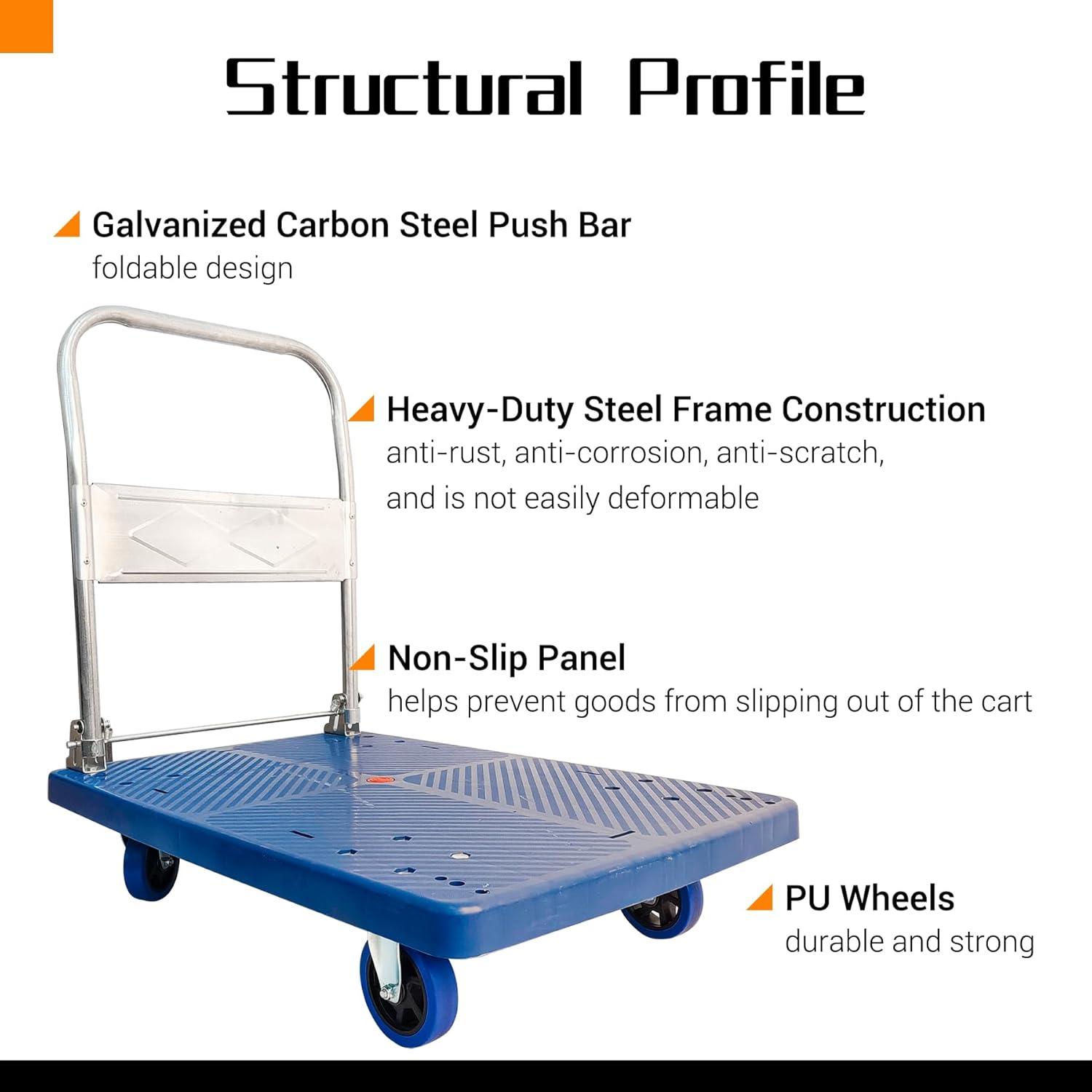 Blue Folding Steel Platform Hand Truck with Rubber Wheels