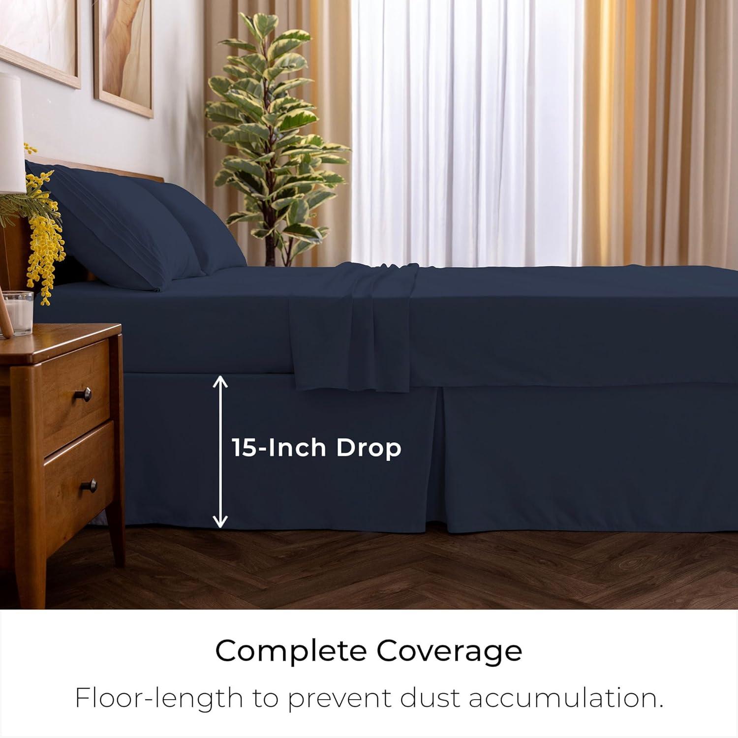 Nautica Solid Bedskirt 100% Cotton Fitted 15" Bed Skirt
