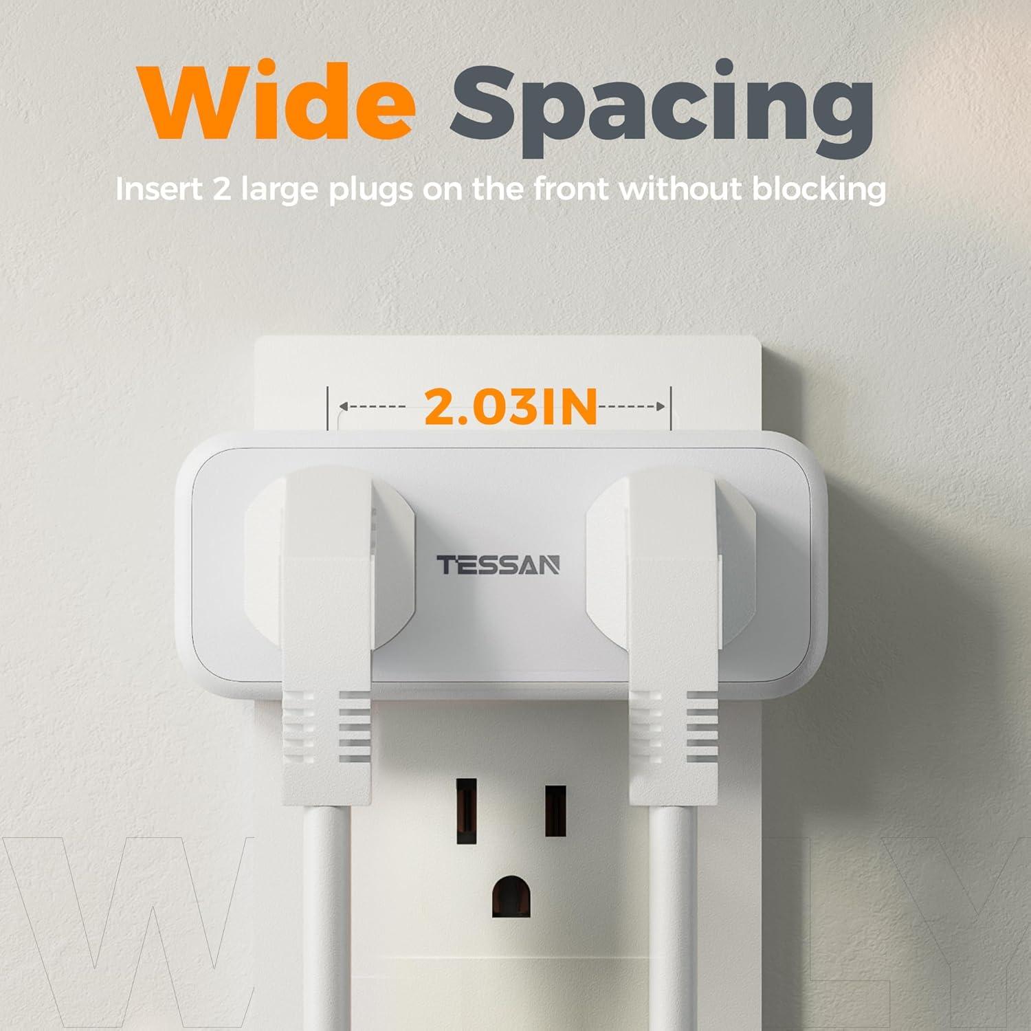 Outlet Extender Surge Protector, TESSAN Multi Wall Plug with 4 AC Electrical Outlets, 3 Sided Multiple Plug Expander, 1875W Max, Power Splitter 3 Prong Adapter for Home Bathroom Office Dorm Room