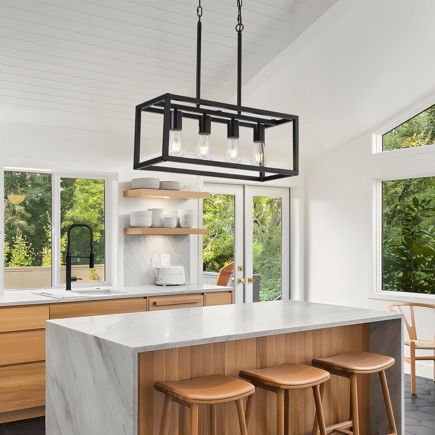 Black Metal 4-Light Cage Kitchen Island Pendant