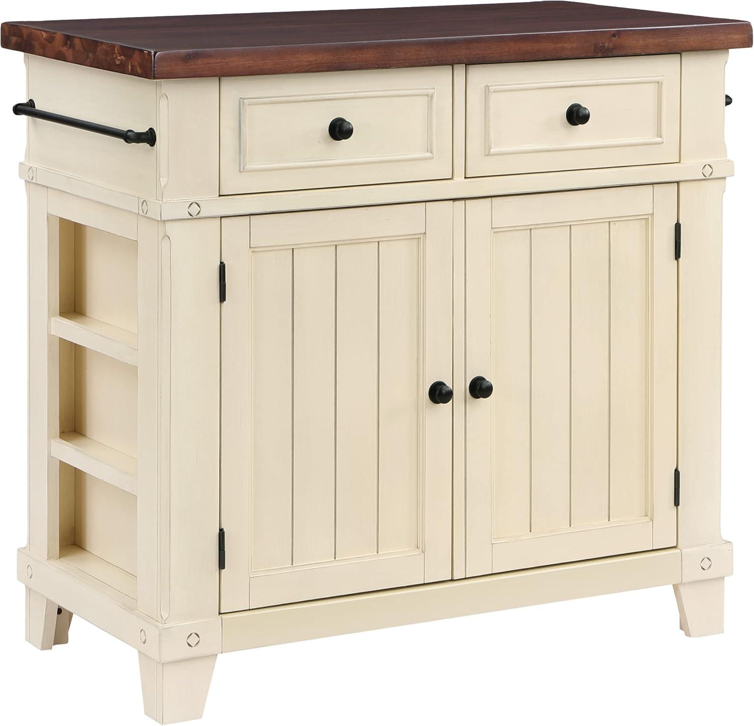 Madison Antique White Farmhouse Kitchen Island with Spice Rack