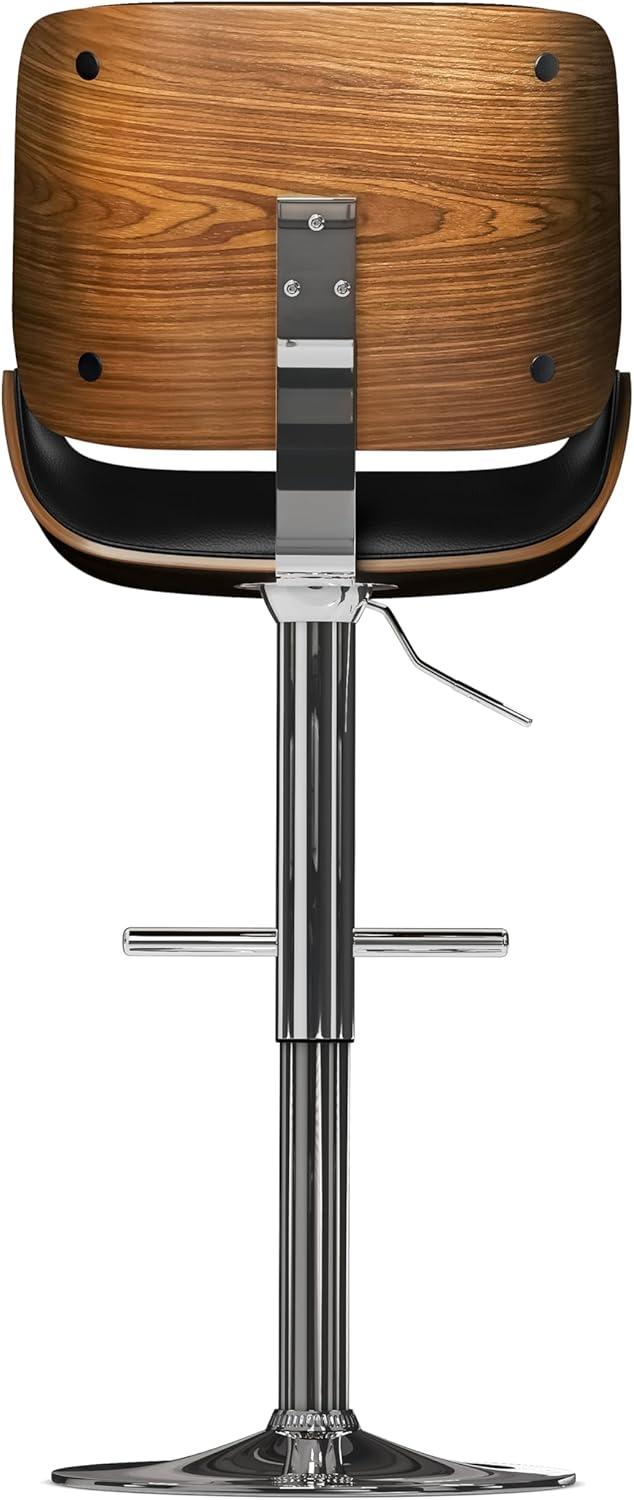 Simpli Home Dixie Mid Century Modern Adjustable Swivel Bar Stool in Black Vegan Faux Leather