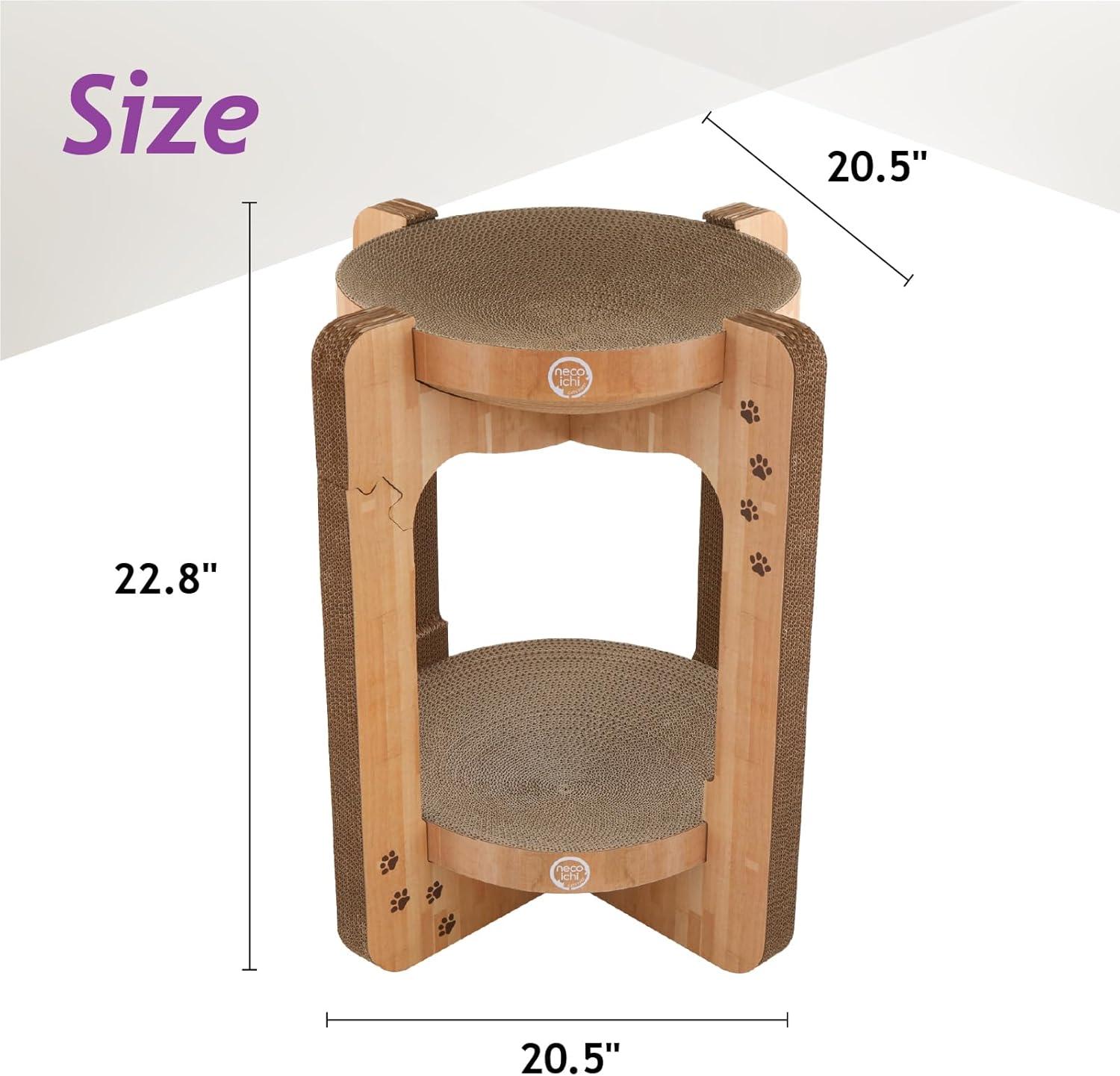 Necoichi Cat Scratcher Tower for Indoor Cats - Cat Scratching Post Lounger with Reversible Usability and Extra Comfort for Lounge, Cardboard Bed Couch / (Regular, Oak)