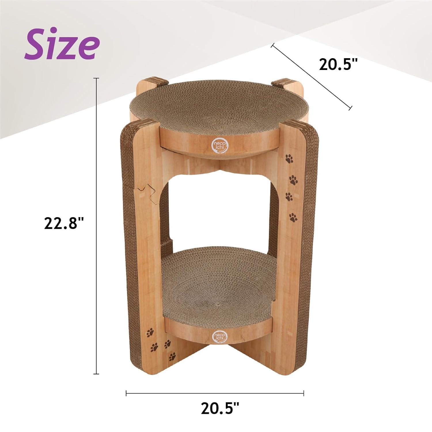 Necoichi Cat Scratcher Tower for Indoor Cats - Cat Scratching Post Lounger with Reversible Usability and Extra Comfort for Lounge, Cardboard Bed Couch / (Regular, Oak)