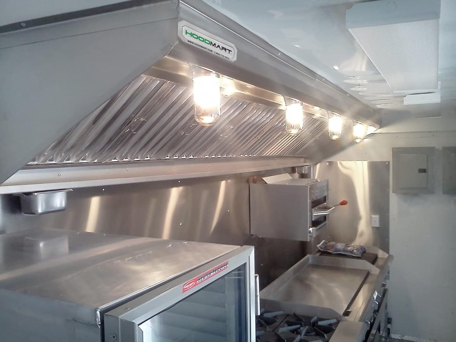 HOODMART 5’ Concession Trailer Hood for Food Truck | UL and NSF Listed | Commercial Range Hood with Baffle Style Filters and Grease Cup | Stainless Steel Kitchen Equipment