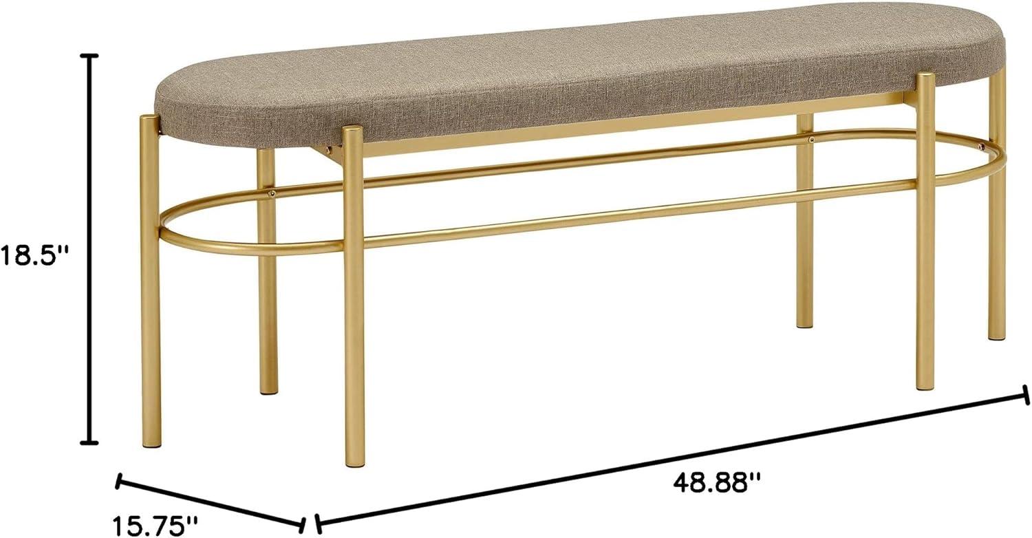 Walker Edison Glam Cushioned Bench, Taupe / Gold