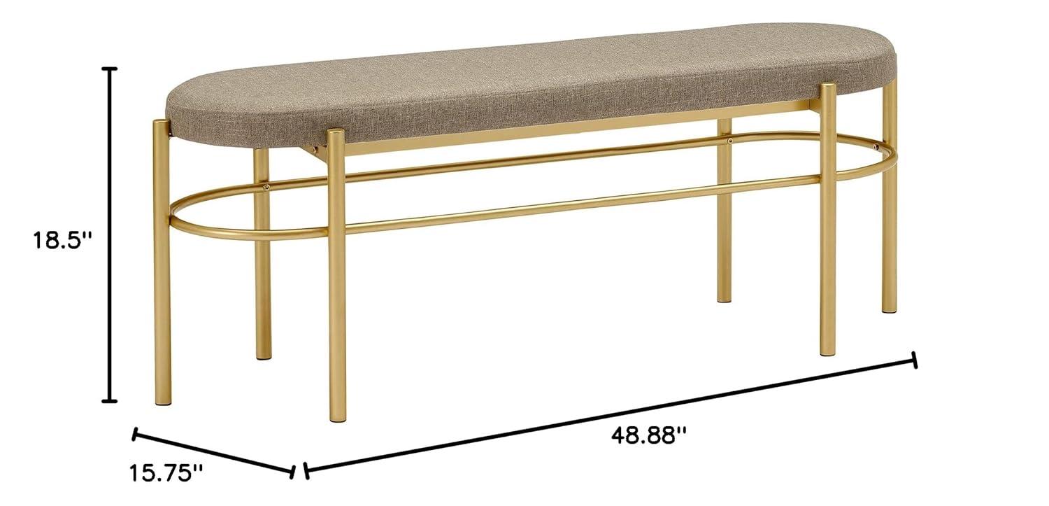 Walker Edison Glam Cushioned Bench, Taupe / Gold