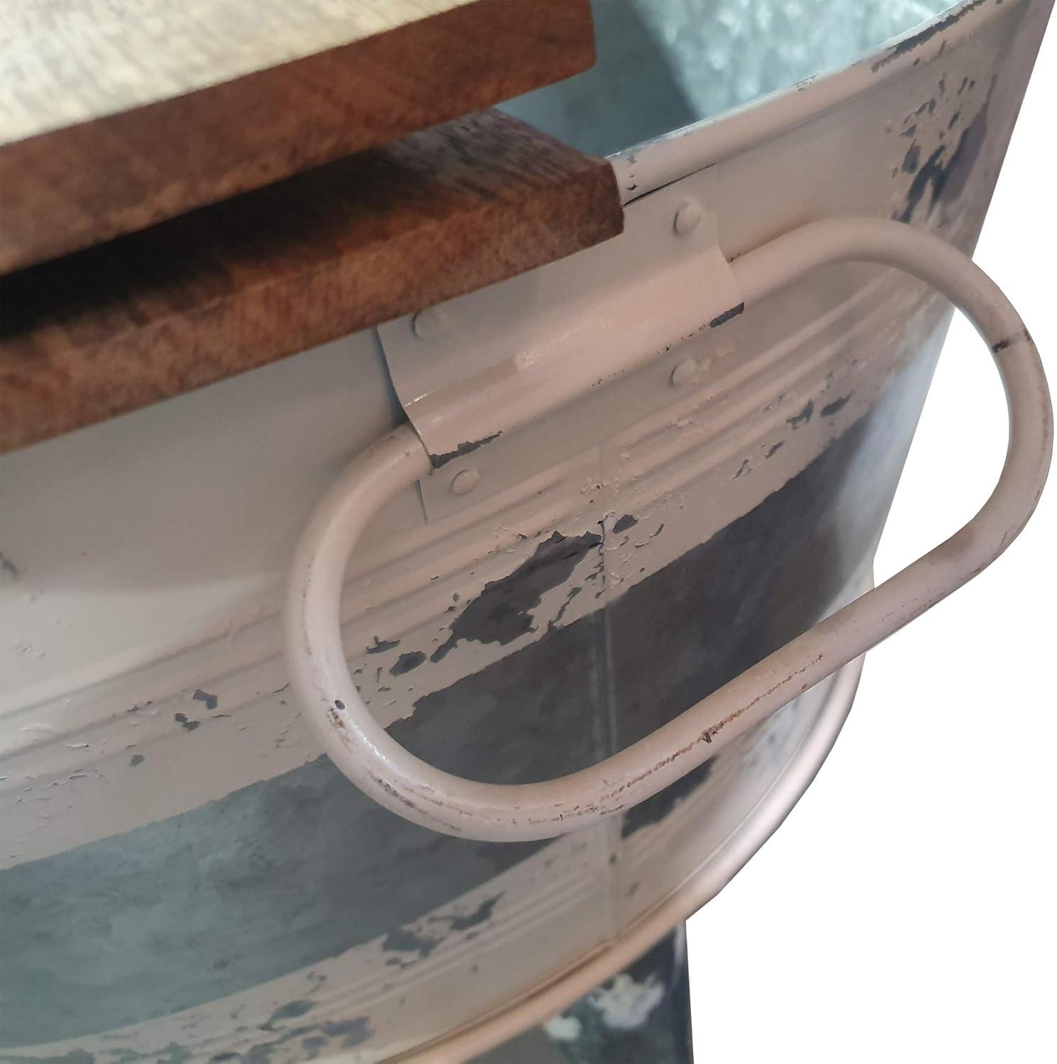 Distressed Metal Frame Cocktail Table with Hinged Lift Top Storage Brown/Gray - Benzara