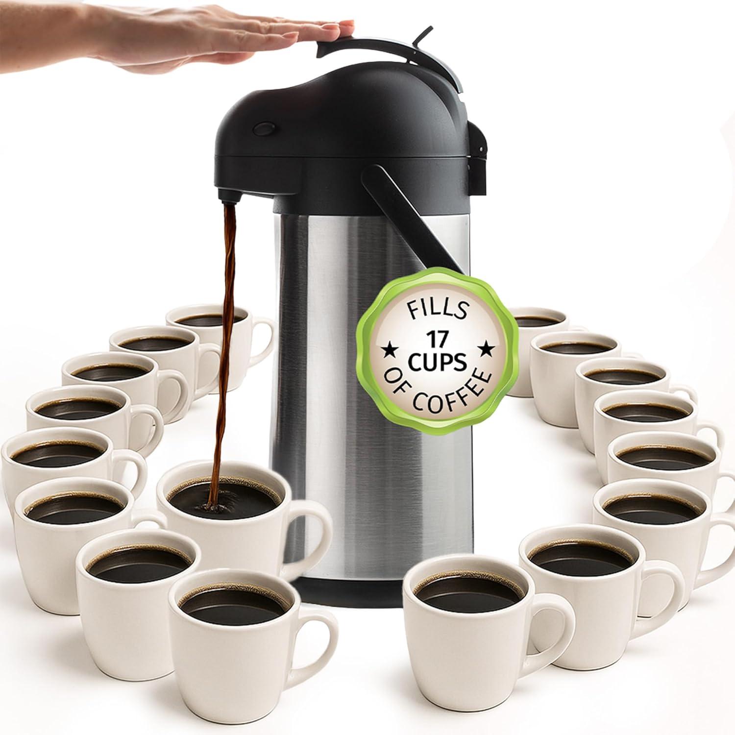 Stack man Coffee Carafe With Pump - 102Oz / 3L Airpot 12 Hours Large Carafe Hot Cocoa Dispenser For Parties-Hot Water Dispenser, Tea Flask-Insulated Stainless Steel Hot Beverage Dispenser-Thermal Carafe Air Pot