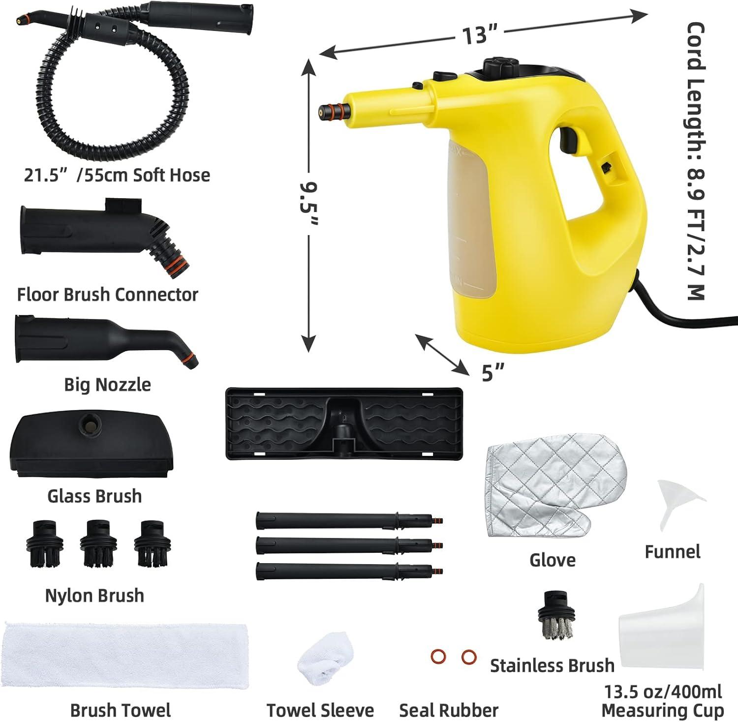 Handheld MultiPurpose Steam Cleaner with 17 Pieces, 350ml Large Capacity Steam Mop Continuous Fill water, Portable Chemical-Free Steamer for Home Use Carpet, Floors, Windows, 1400W