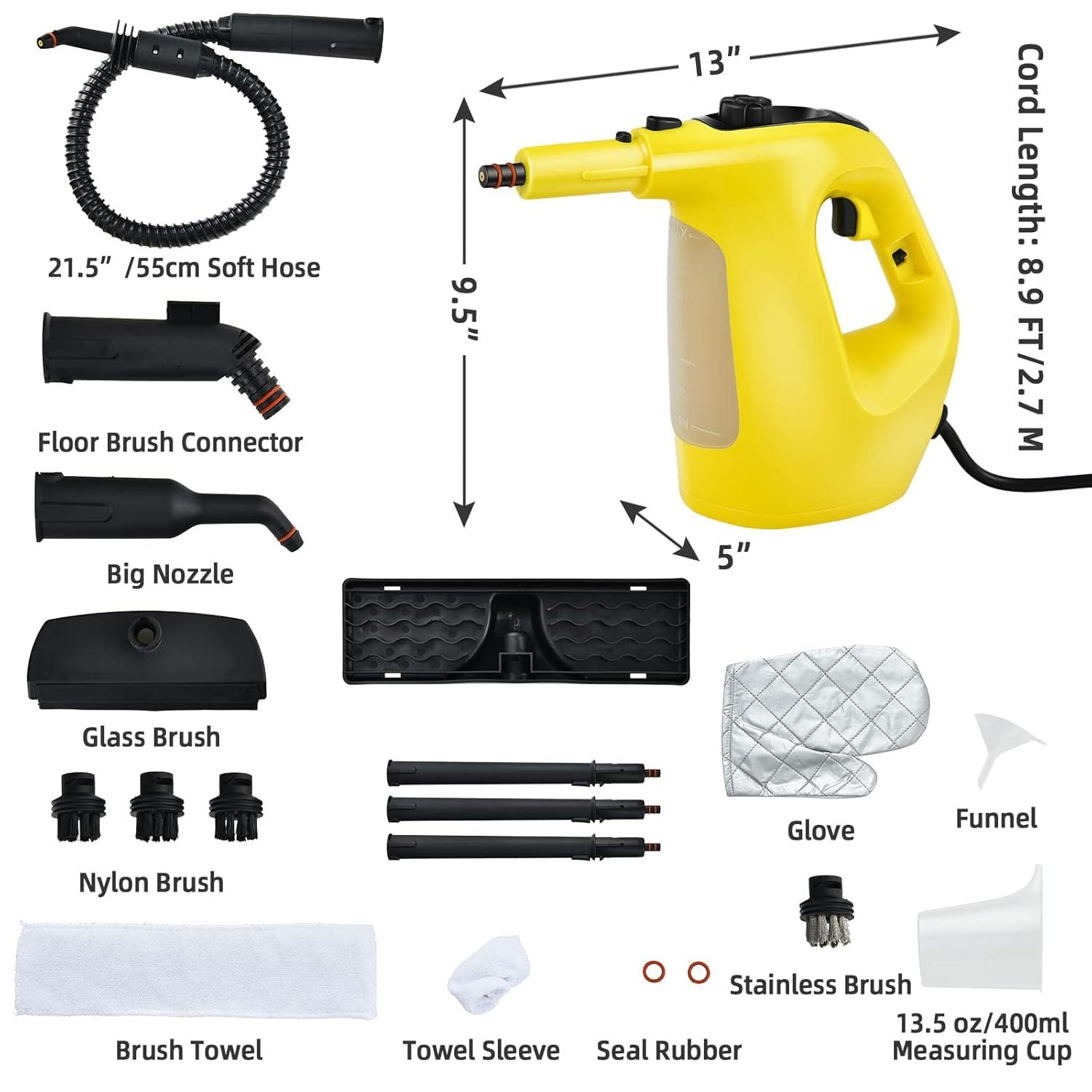 Handheld MultiPurpose Steam Cleaner with 17 Pieces, 350ml Large Capacity Steam Mop Continuous Fill water, Portable Chemical-Free Steamer for Home Use Carpet, Floors, Windows, 1400W