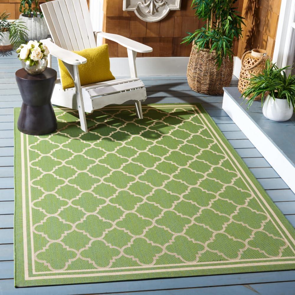 SAFAVIEH Courtyard Alina Geometric Quatrefoil Indoor/Outdoor Area Rug, Green/Beige, 6'7" x 9'6"