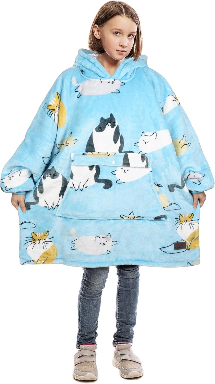 Catalonia Catalonia Blanket Hoodie for Kids, Oversized Wearable Fleece Sweatshirt Pullover for Teens Youth