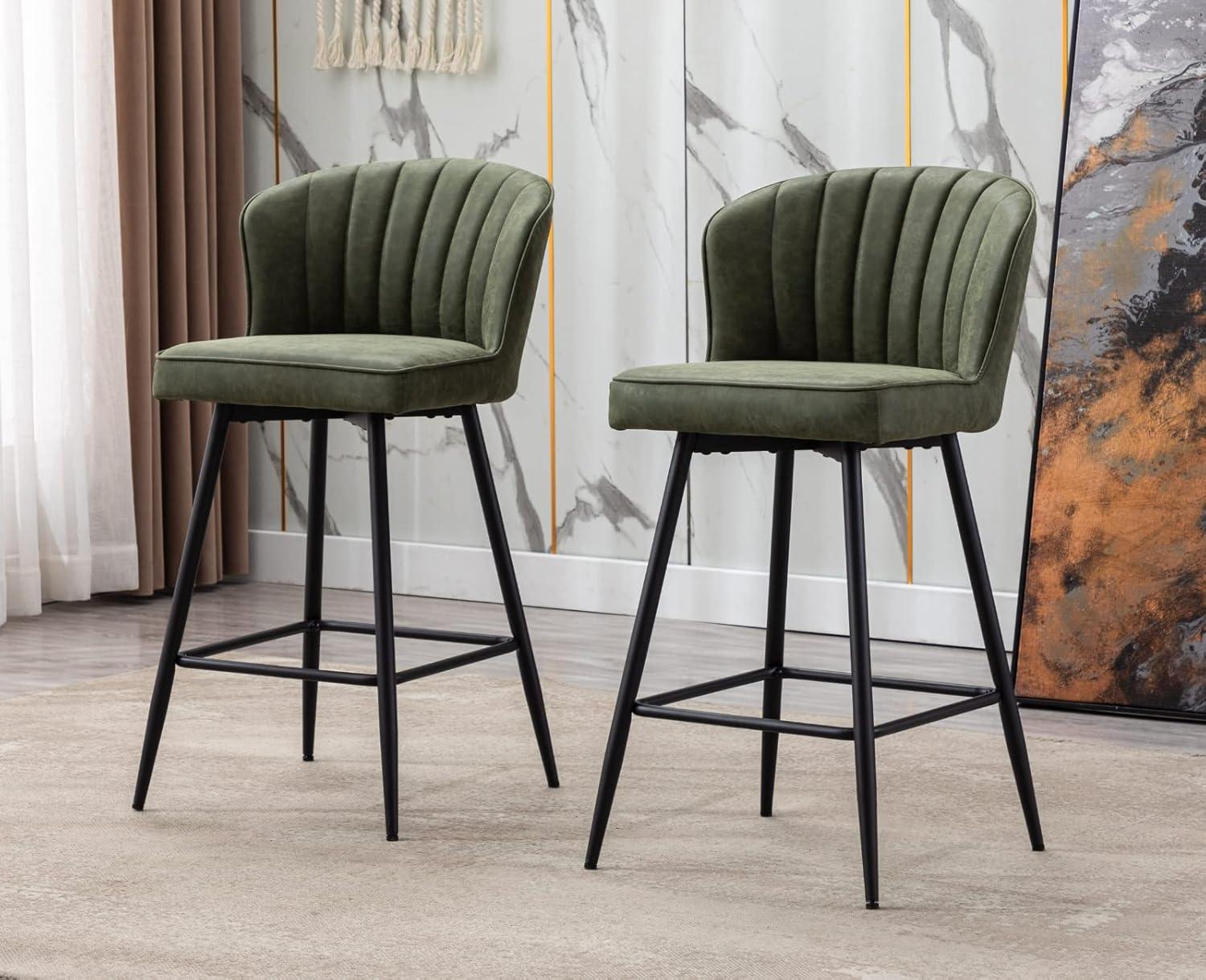 Green Faux Leather and Metal Adjustable Counter Stools, Set of 2