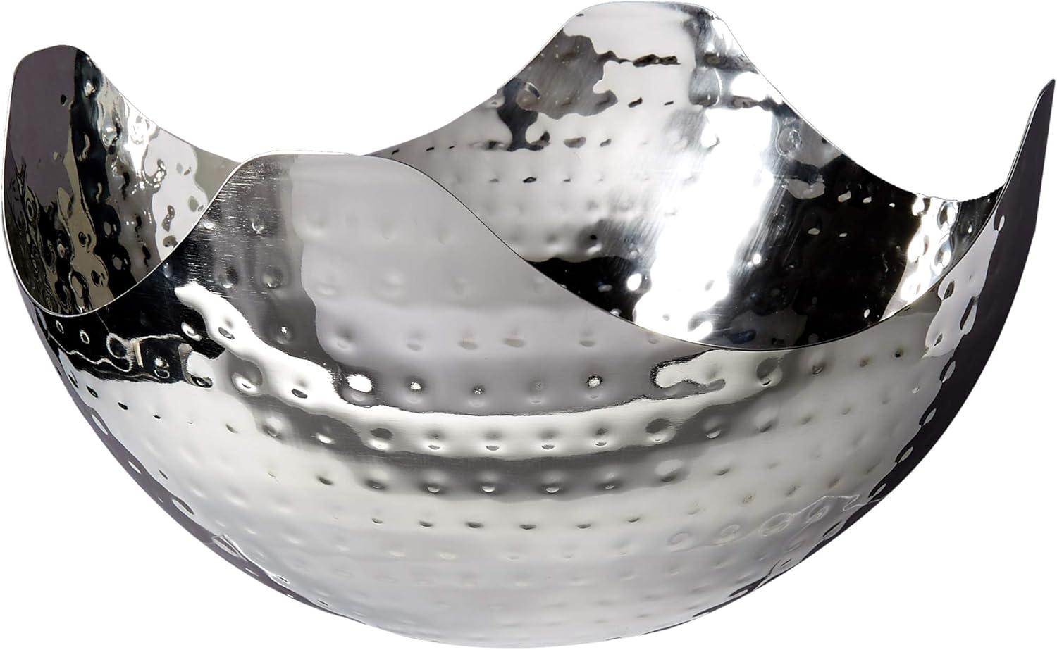 Silver Hammered Stainless Steel Wave Serving Bowl, 11"