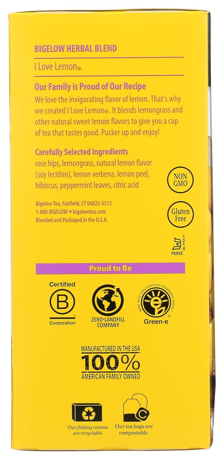 Bigelow I Love Lemon Herbal Tea Bags, 1.79 oz, 28 count