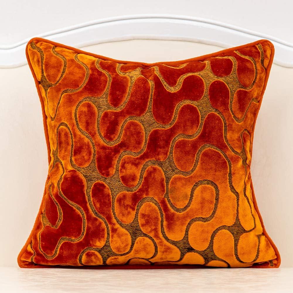 Orange Velvet Wavy Pattern Square Pillow Cover, 20 x 20 Inch