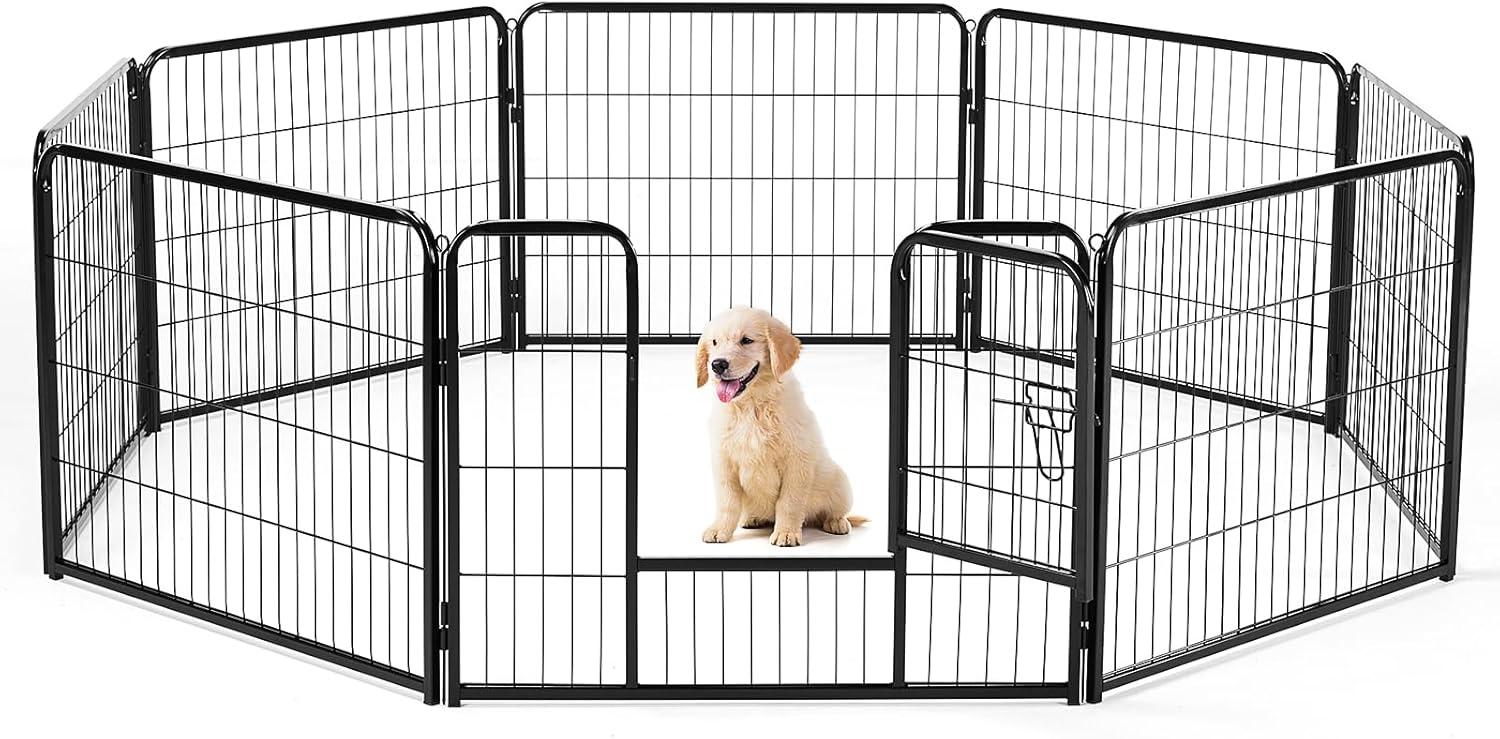 Black Metal 24" 8-Panel Dog Playpen with Door