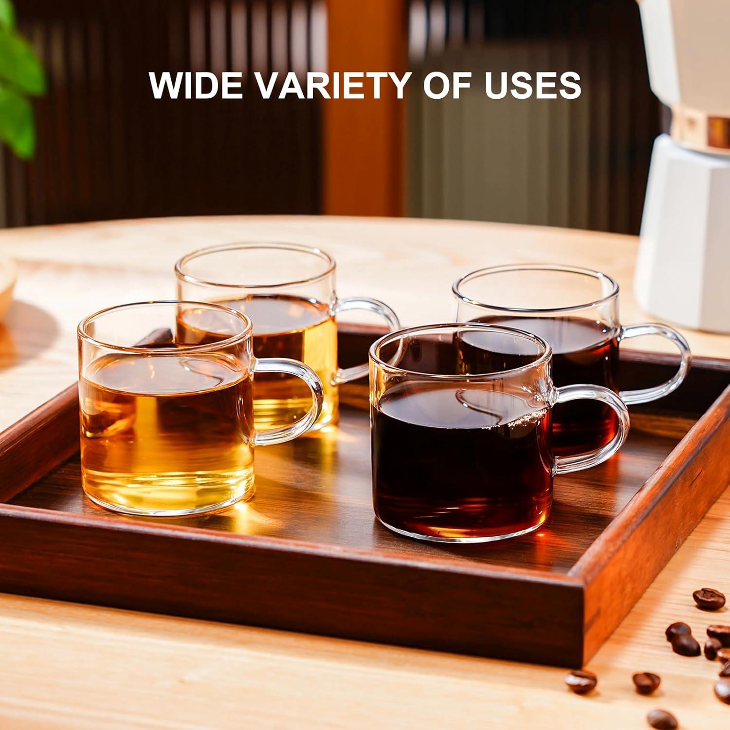 PARACITY Espresso Cups Set of 4, Insulated Espresso Accessories 4.3 OZ, High Borosilicate Espresso Shot Glass, Clear Glass Expresso Coffee Cup with Handle, Small Tea Cups