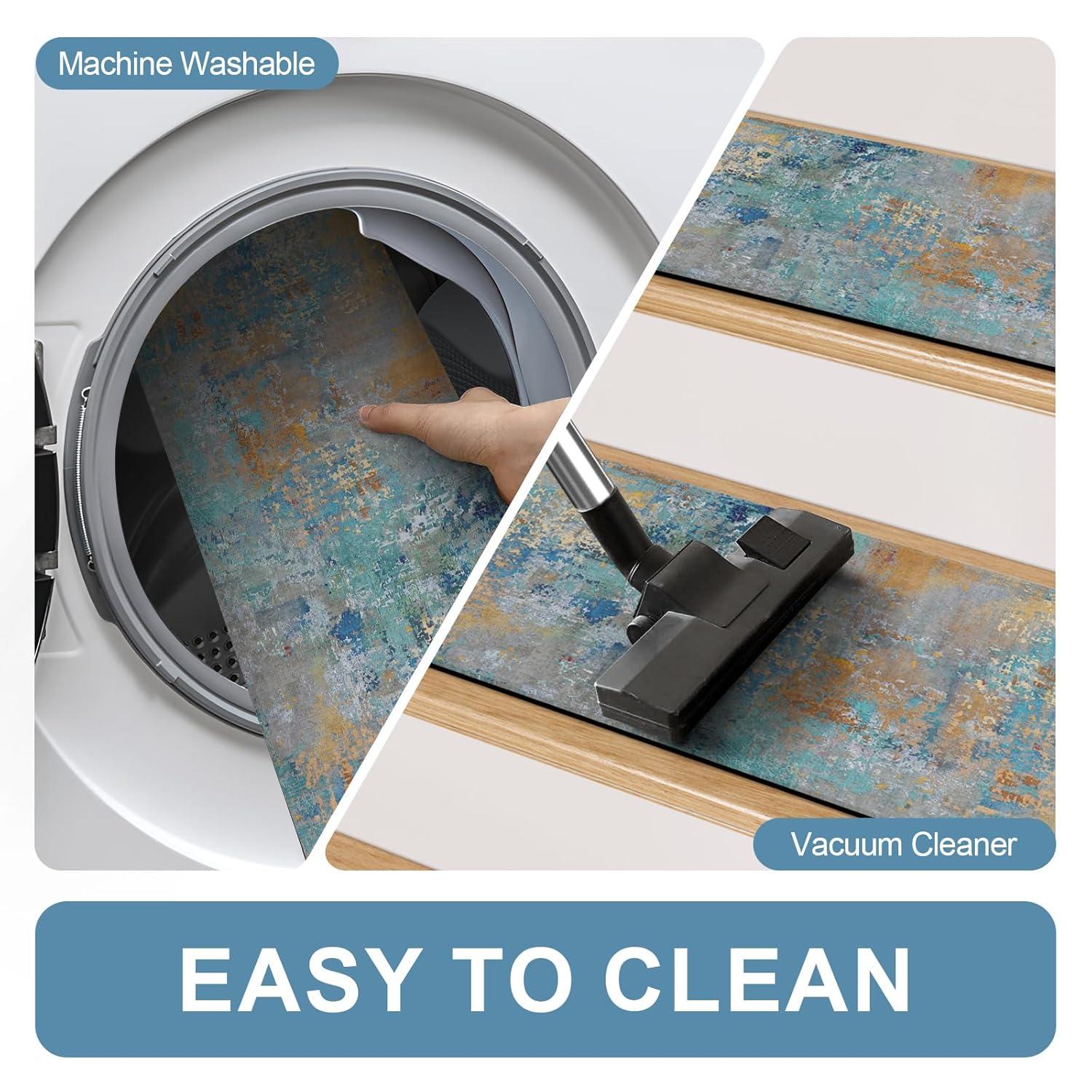 Stair Treads Non Slip for Wooden Steps, 15PCS 8"x30" Rosy Rubber Backing Stair Runner Mats