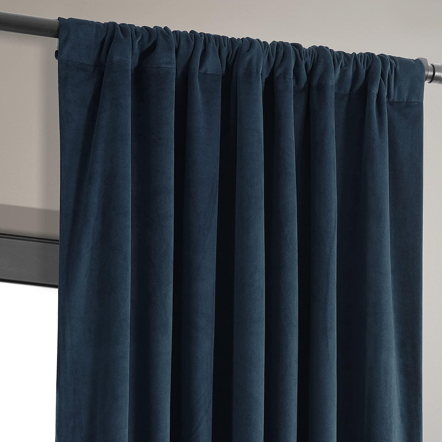 Half Price Drapes Signature Midnight Blue Velvet Blackout Curtains For Bedrooms (1 Panel), 50WX 84L