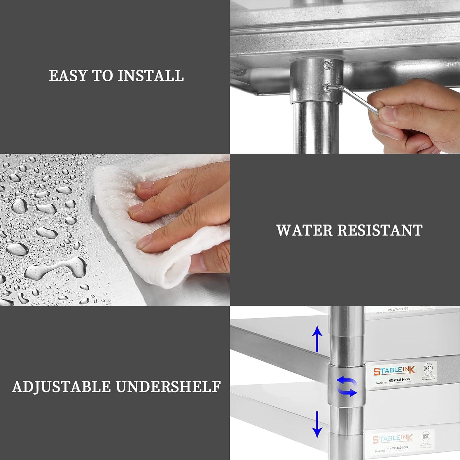 Sakiyr Stainless Steel Work Table, Heavy Duty Commercial Food Prep Table with Undershelf for Home Kitchen