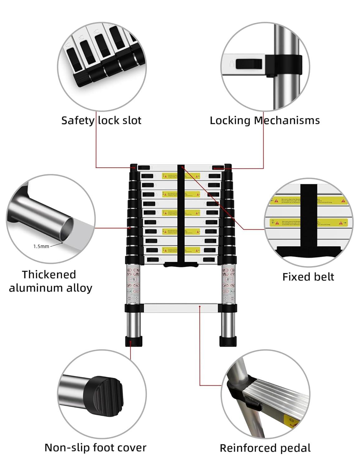 Telescoping Ladder,14.5 FT Multi-Purpose Collapsible Telescopic Extension Ladders, Aluminum telescoping Ladder for Indoor Or Outdoor, Heavy Duty 330 lbs Load