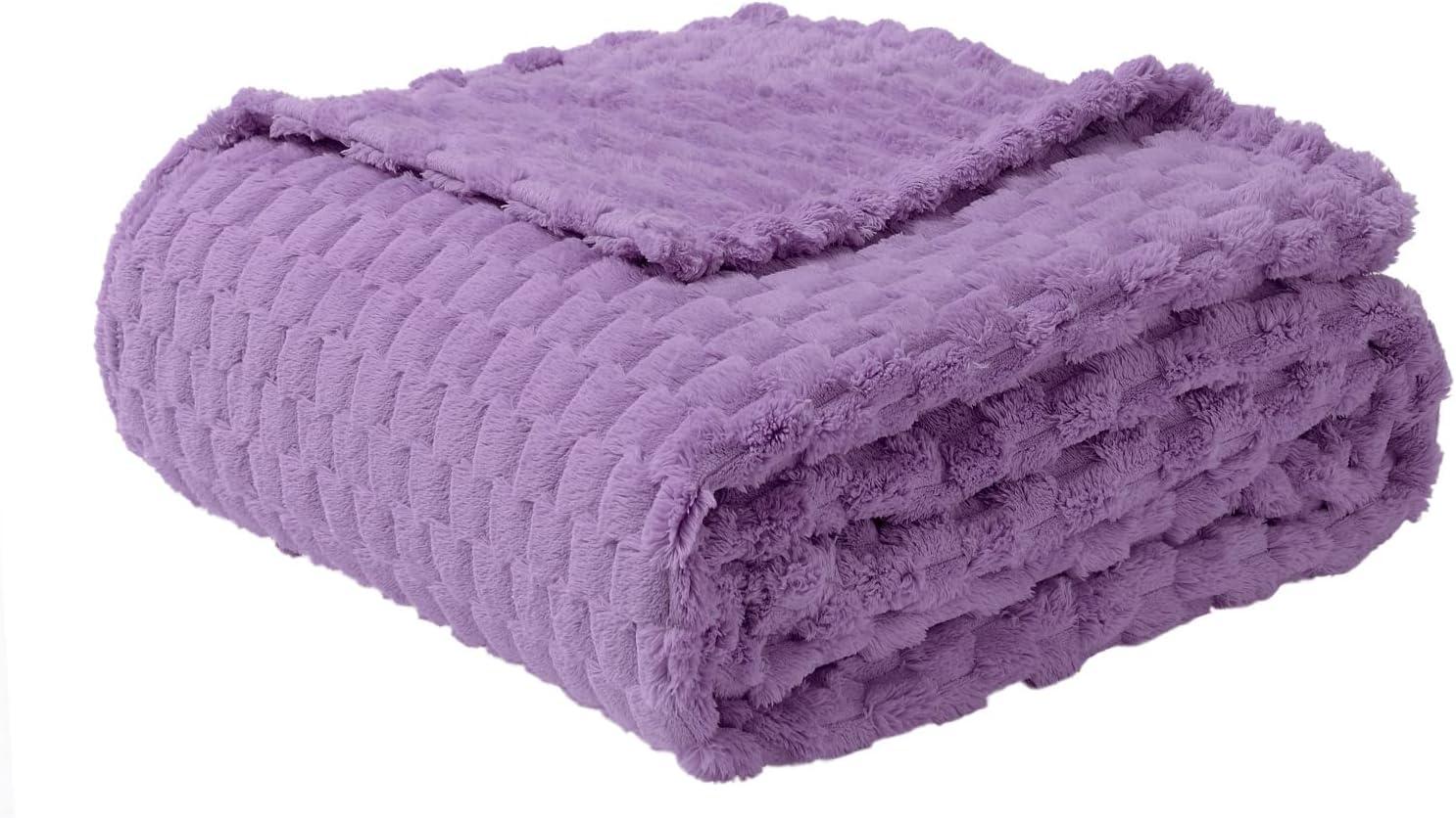 PAVILIA Soft Waffle Blanket Throw for Sofa Bed, Lightweight Plush Warm Blanket for Couch , Lavender Purple/Throw - 50x60