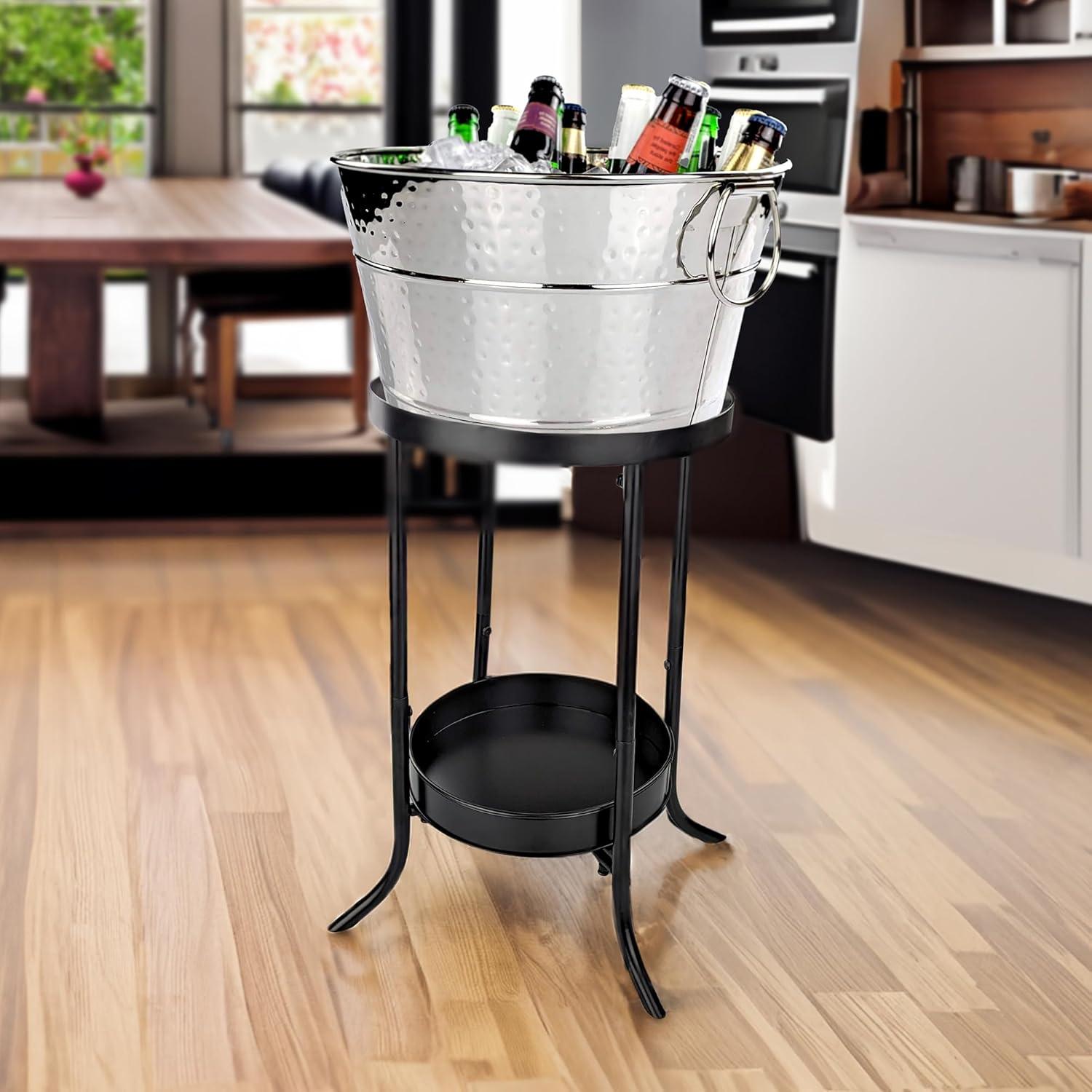 BREKX Stainless Steel Drink Tub with Stand (15-QT Steel Silver)