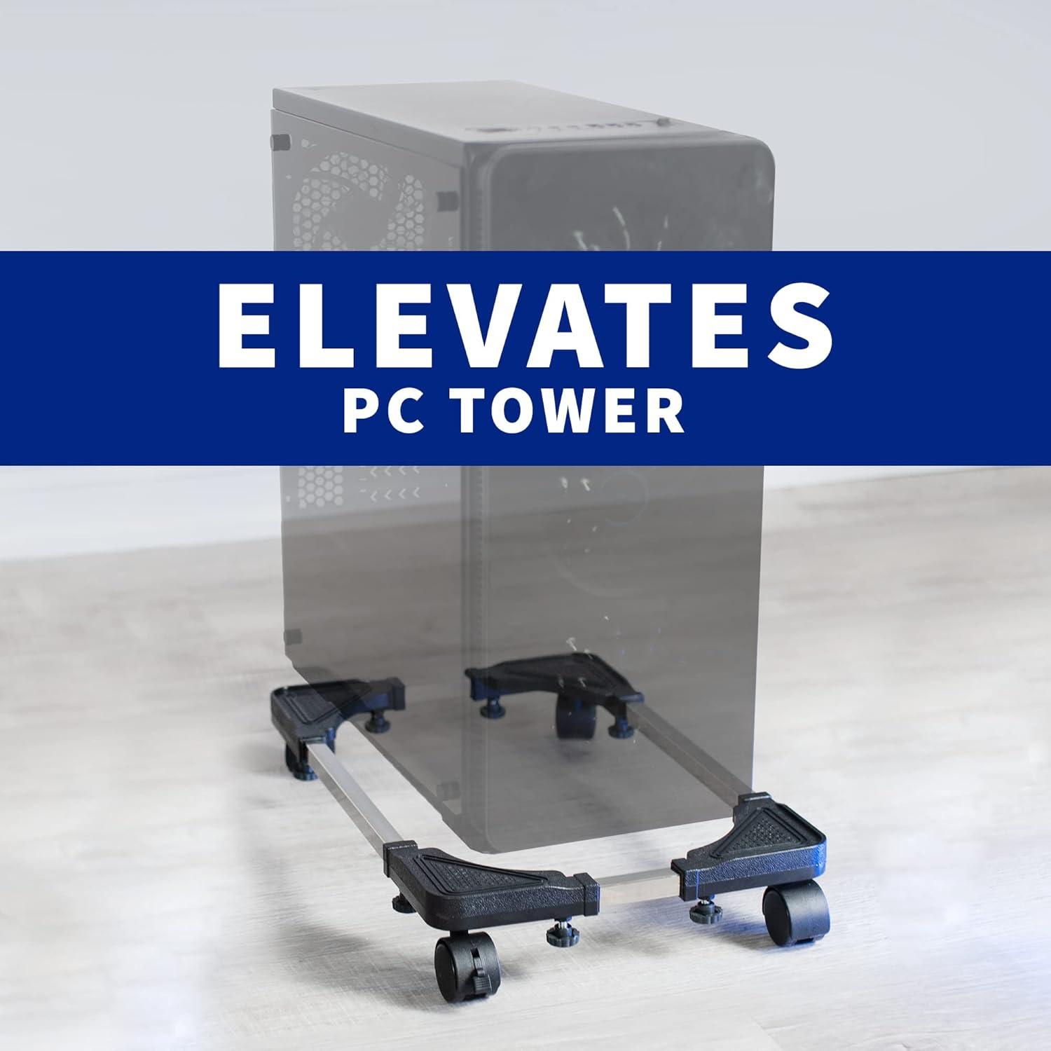 Adjustable Black Alloy Steel Rolling PC Cart with Locking Wheels