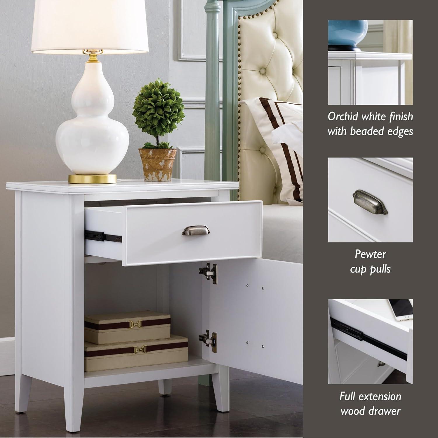 Laurent Collection Hardwood Bedroom Night Stand with Top Drawer, Door and 2-plug Electrical Outlet