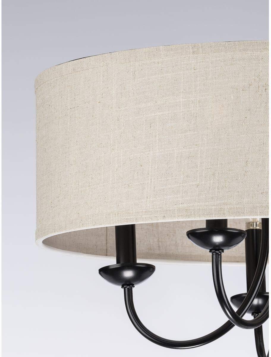 Progress Lighting, Drum Shade Collection, 5-Light Pendant, Black Finish, Harvest Linen Shade