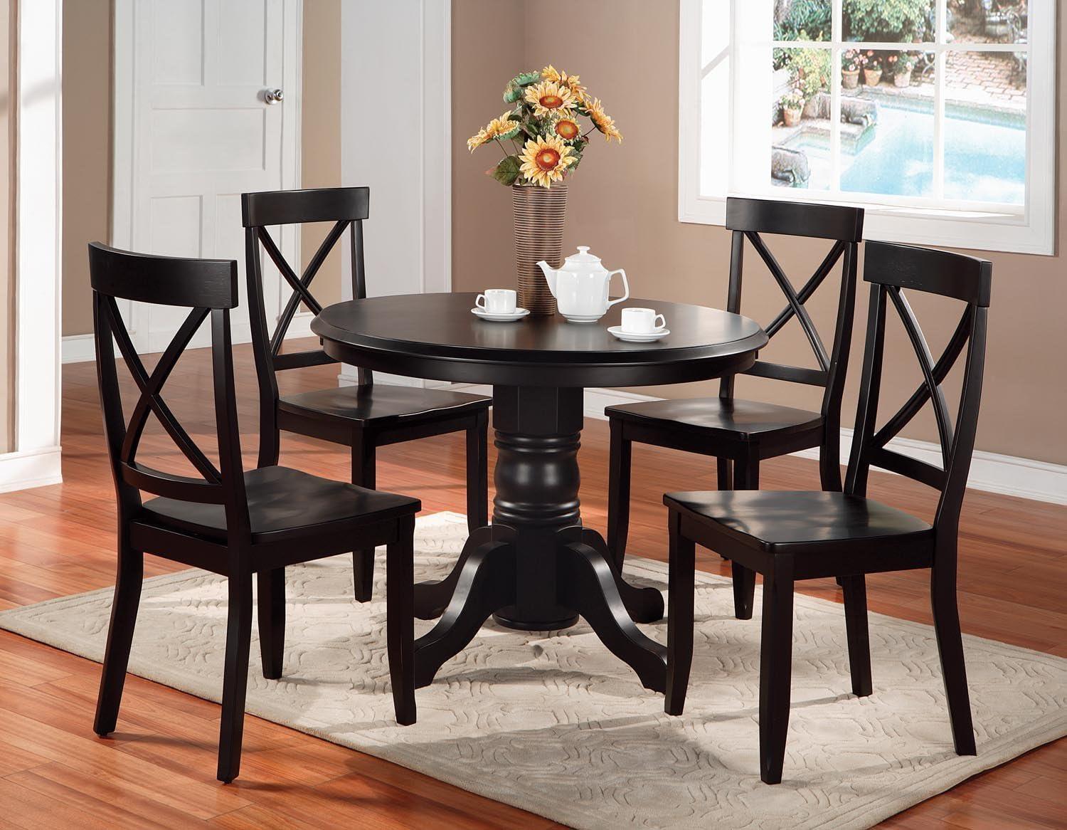 Homestyles 5 Piece Wood Dining Set with Pedestal Table in Black