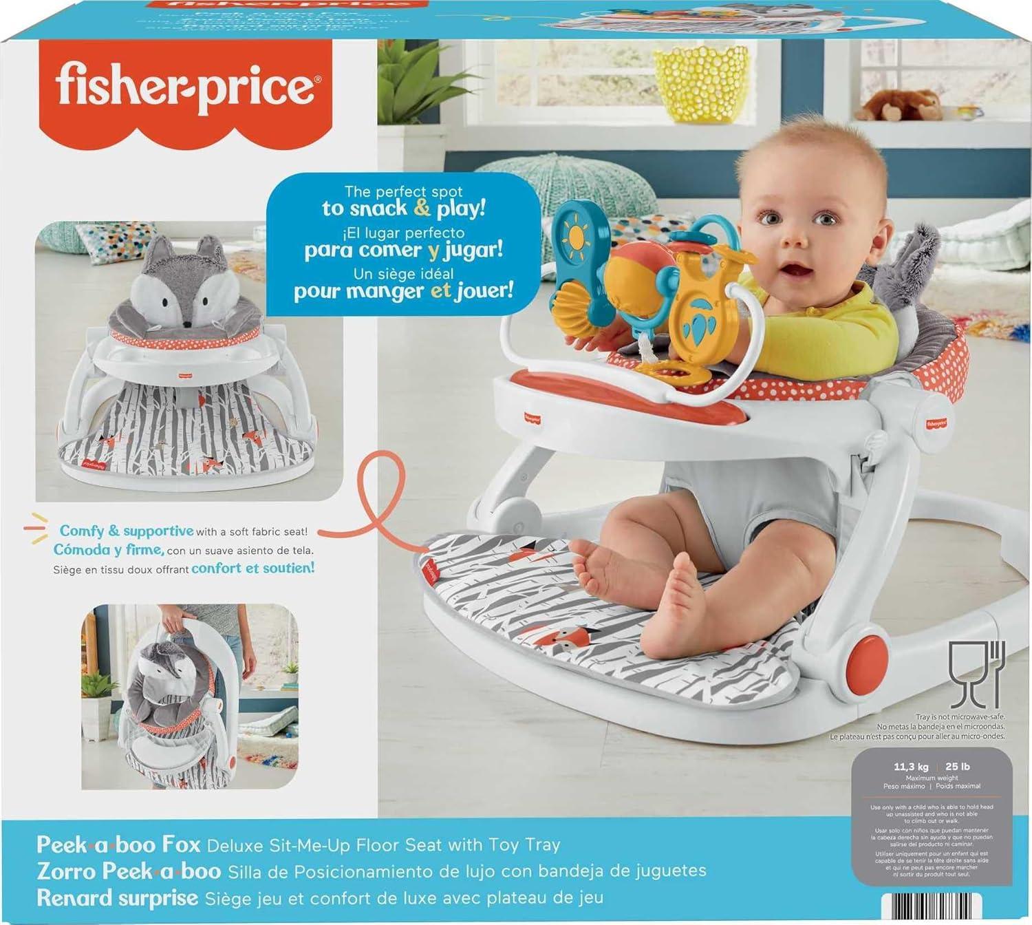 Fisher-Price Deluxe Sit-Me-up Floor Seat Infant Chair with Feeding Tray and Toys, Happy Hills