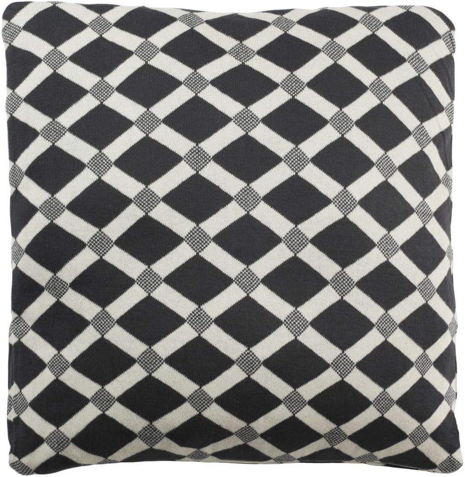 Dark Gray and Natural Diamond Knit Cotton Square Pillow Set