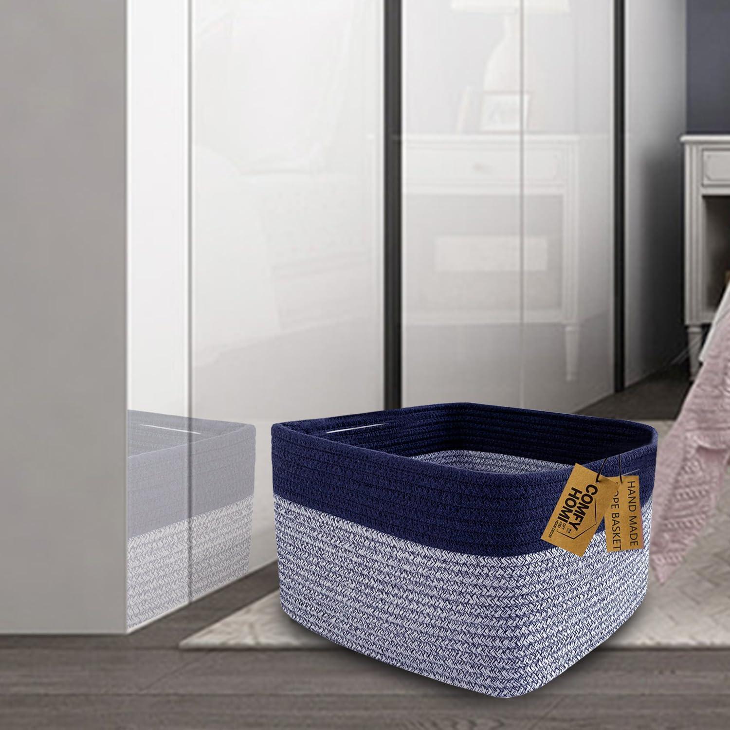 Design 3-Pack Storage Baskets for Shelves, Decorative Baskets for Organizing, Woven Baskets for Storage, Book Basket Cube Storage Bin Box, Pantry Closet and Shoe Organizers, Navy Blue