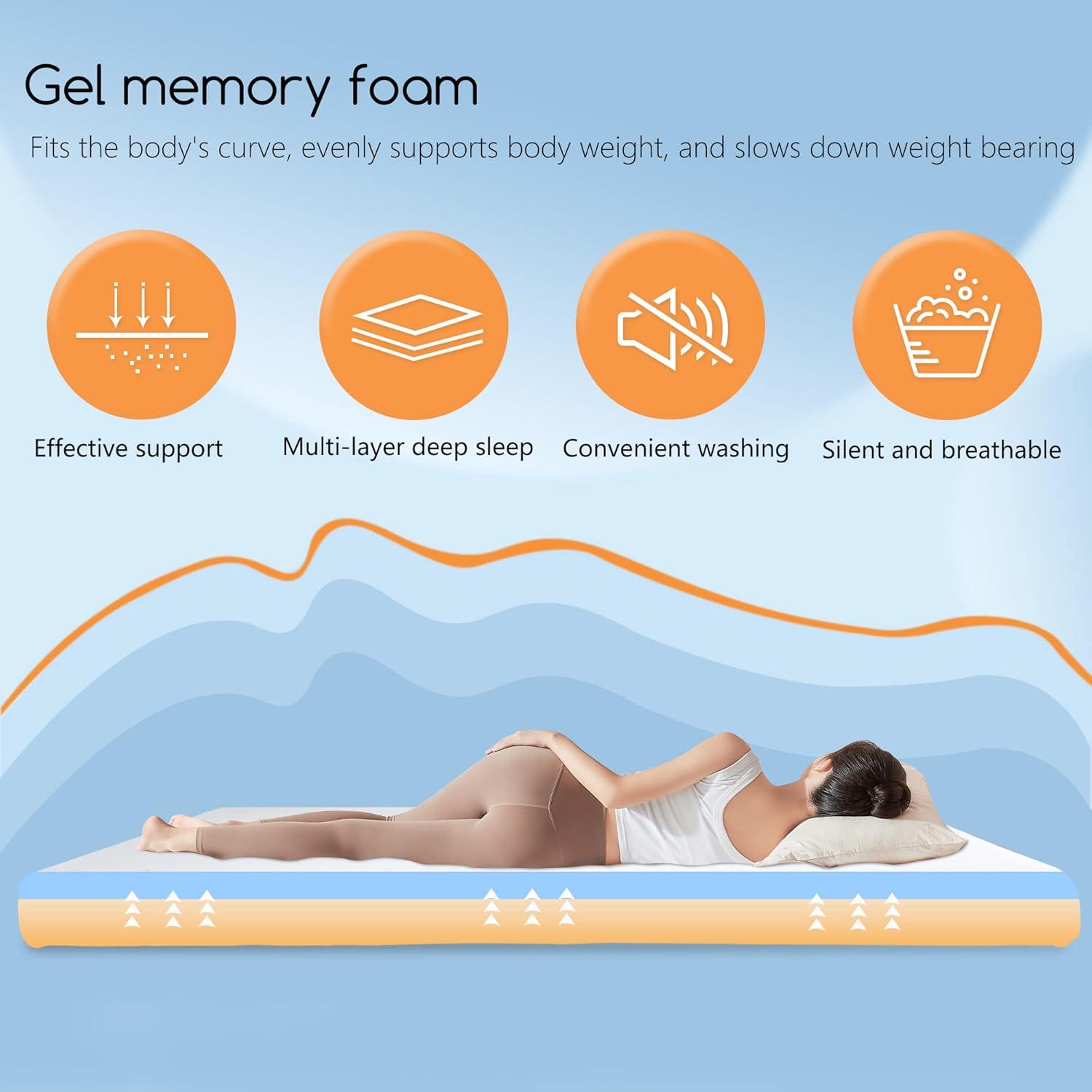 FDW 5 inch Mattress Gel Memory Foam Mattress for Cool Sleep & Pressure Relief/Bed-in-a-Box/Pressure Relieving