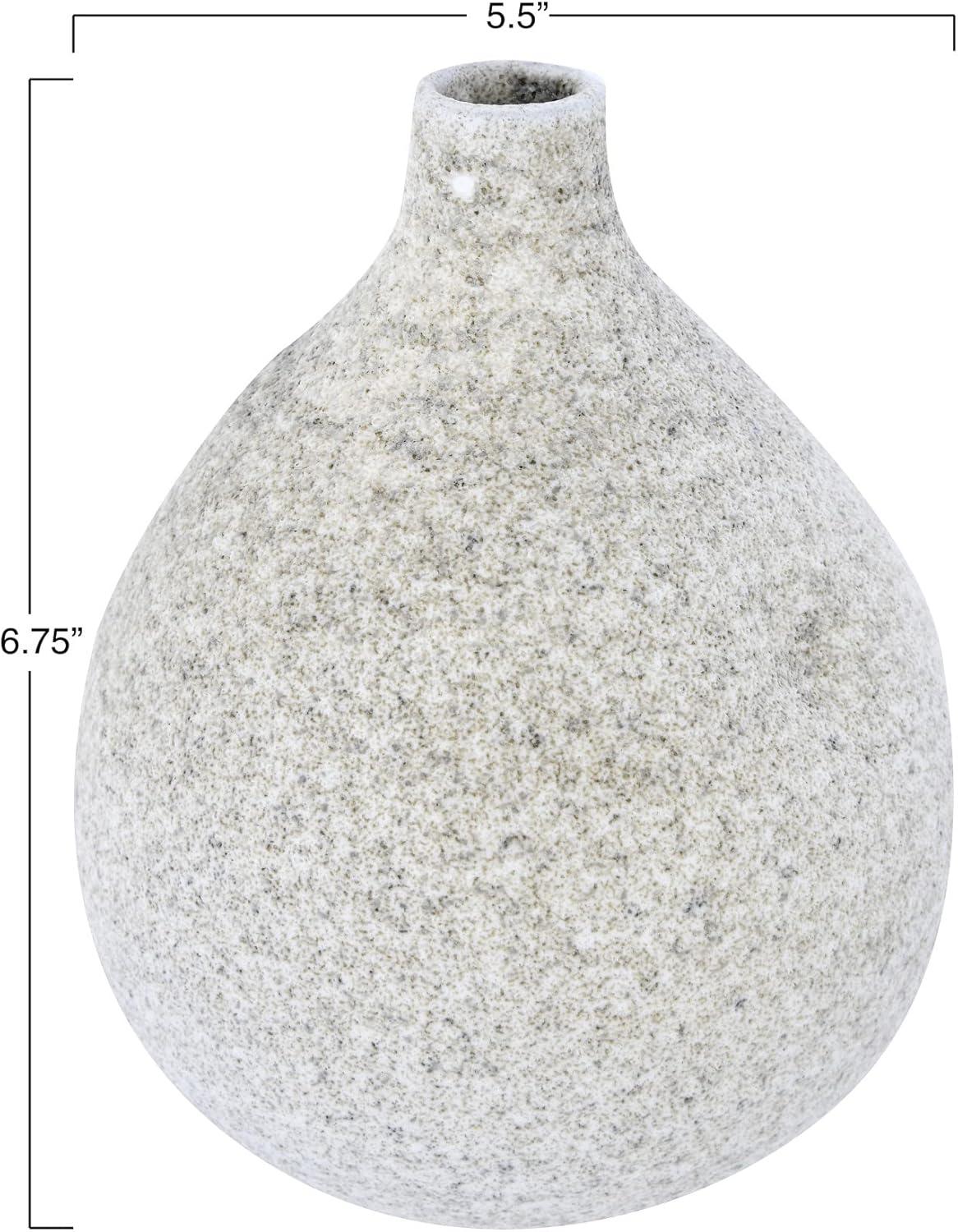 Creative Co-Op Small Round Terra-cotta Vase with Narrow Top and Distressed Glaze, Cream