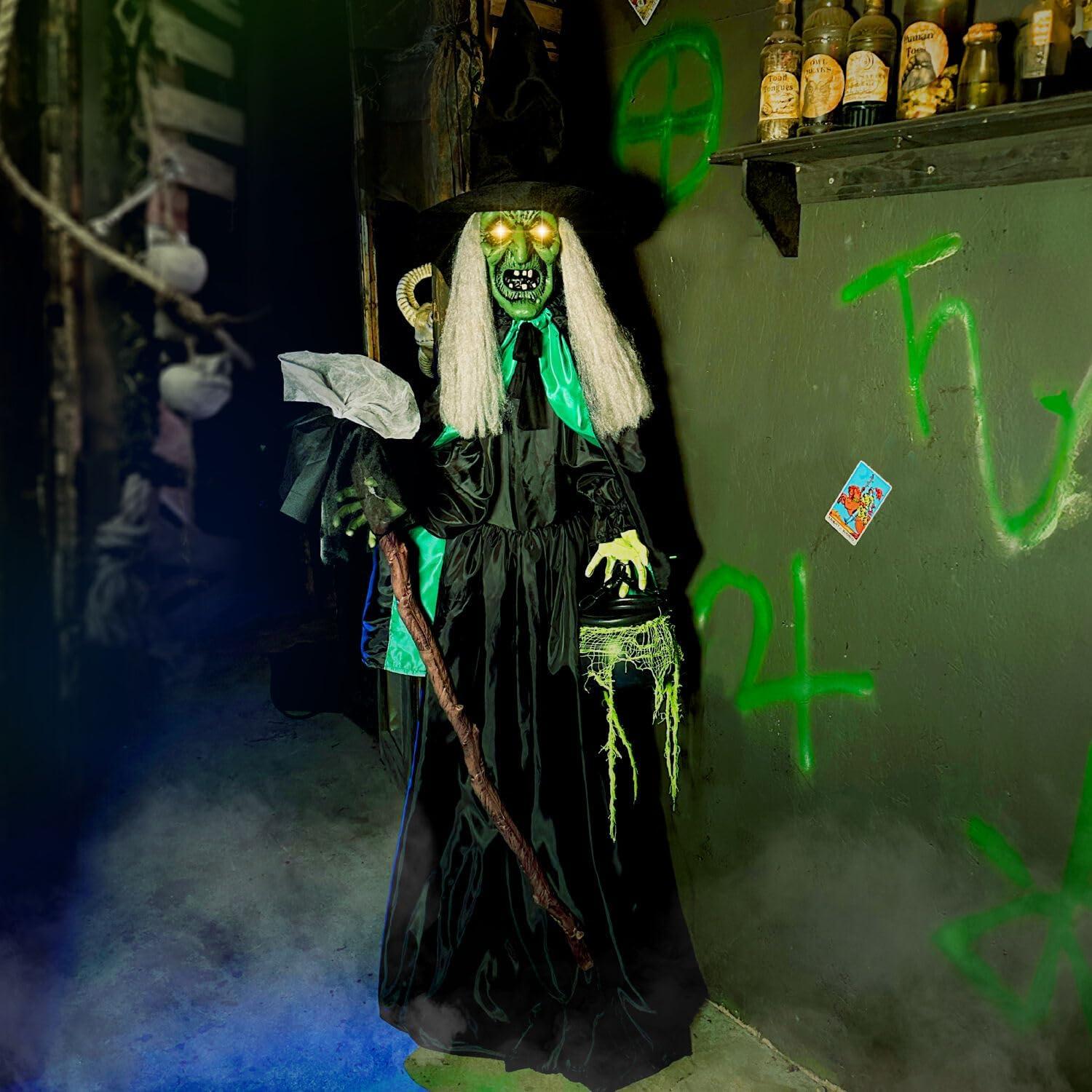 Haunted Hill Farm Lifesize Witch Prop with Lights and Sound, Indoor/Covered Outdoor Halloween Decoration