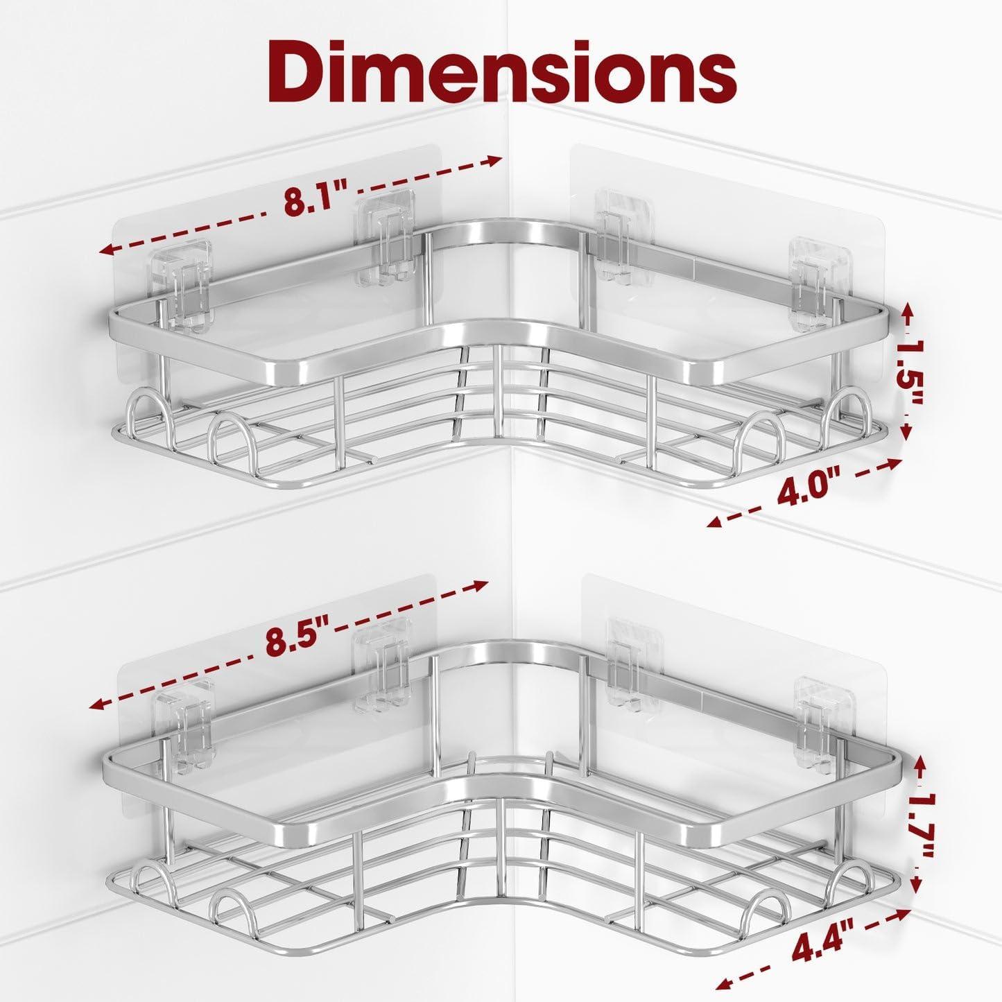 Silver Stainless Steel Corner Shower Caddy with Hooks