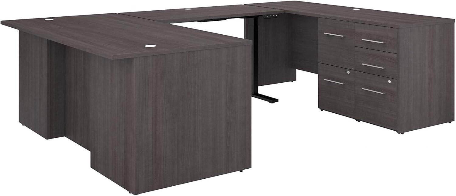 Office 500 72W Height Adjustable U Shaped Desk in Black Walnut - Engineered Wood