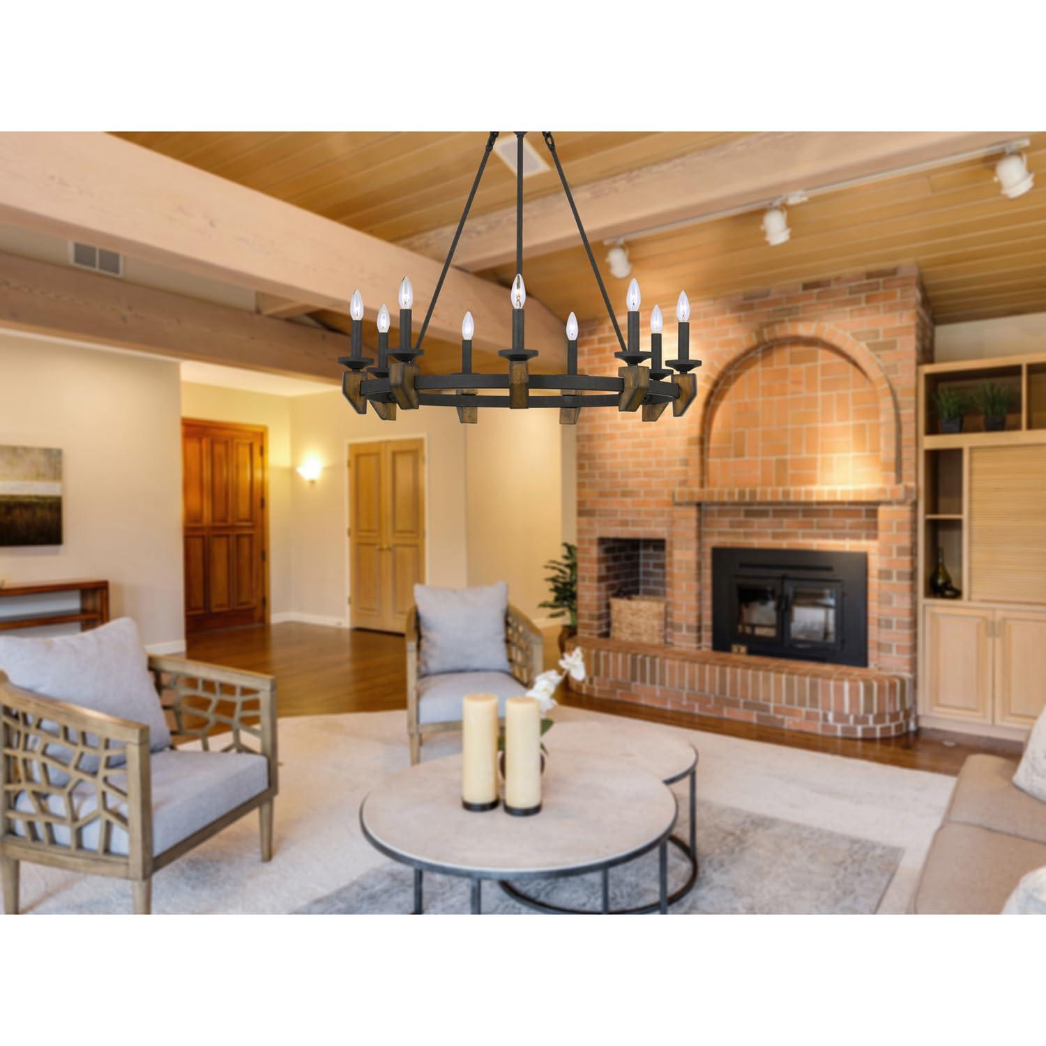 Indoor Transitional Modern 60W X 9 Cruz Metal Wood Chandelier