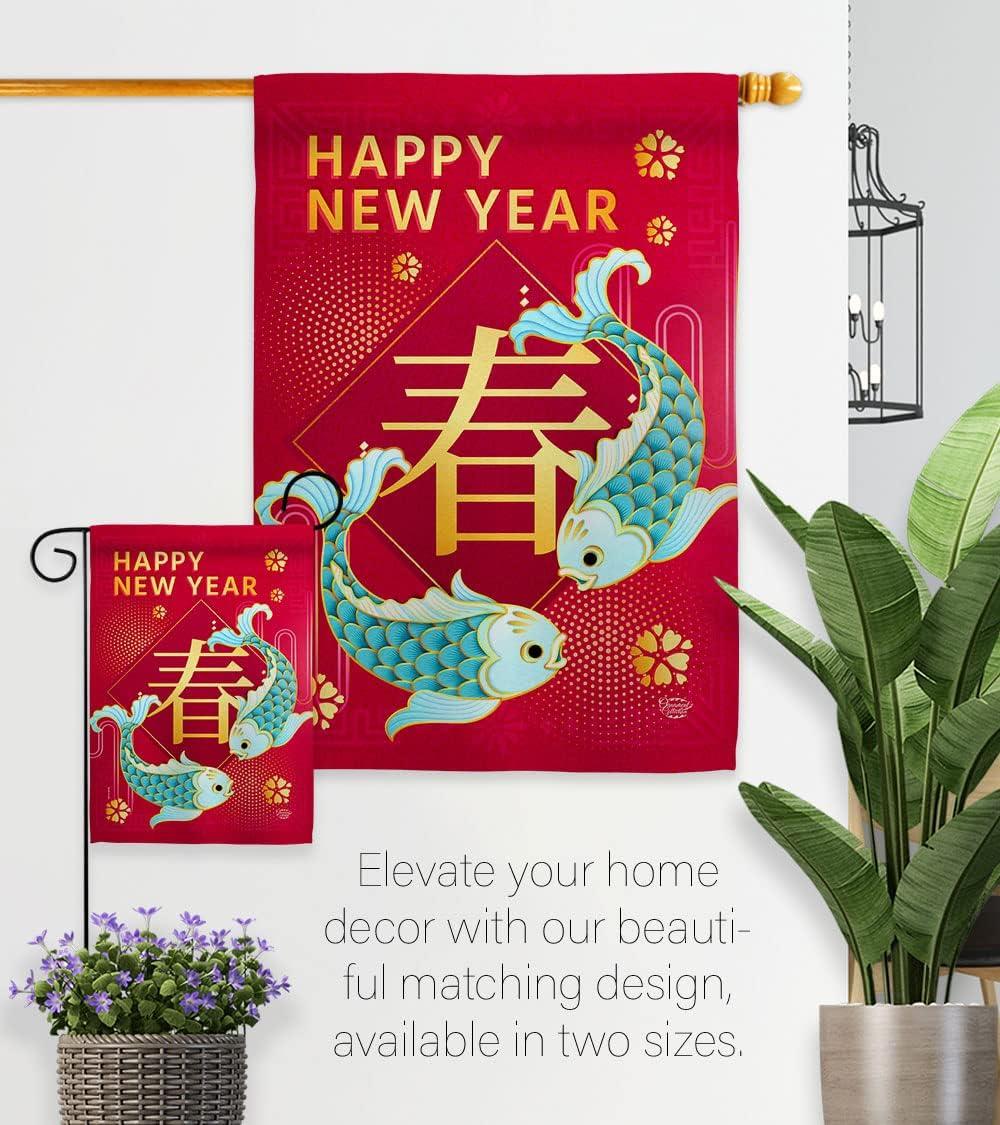 Spring Chinese New Year Garden Flag Home Decor Banner Wall Art Patio Lawn Front Porch Room Small Outdoor Tapestry Yard Sign Lunar New Year Gifts Chinese Decorations Made in USA