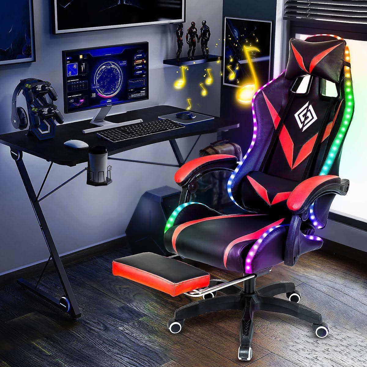 Hoffree Hoffree Massage Ergonomic Gaming Chair with Bluetooth Speakers and RGB LED Lights