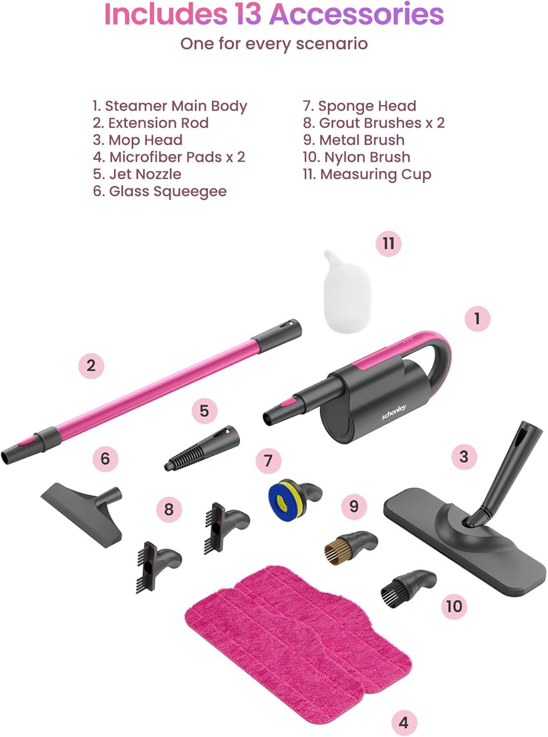 schenley SLFCSM064 Steam Mop and Detachable Handheld Steamer with 7-in-1 Accessories and Washable Microfiber Pads