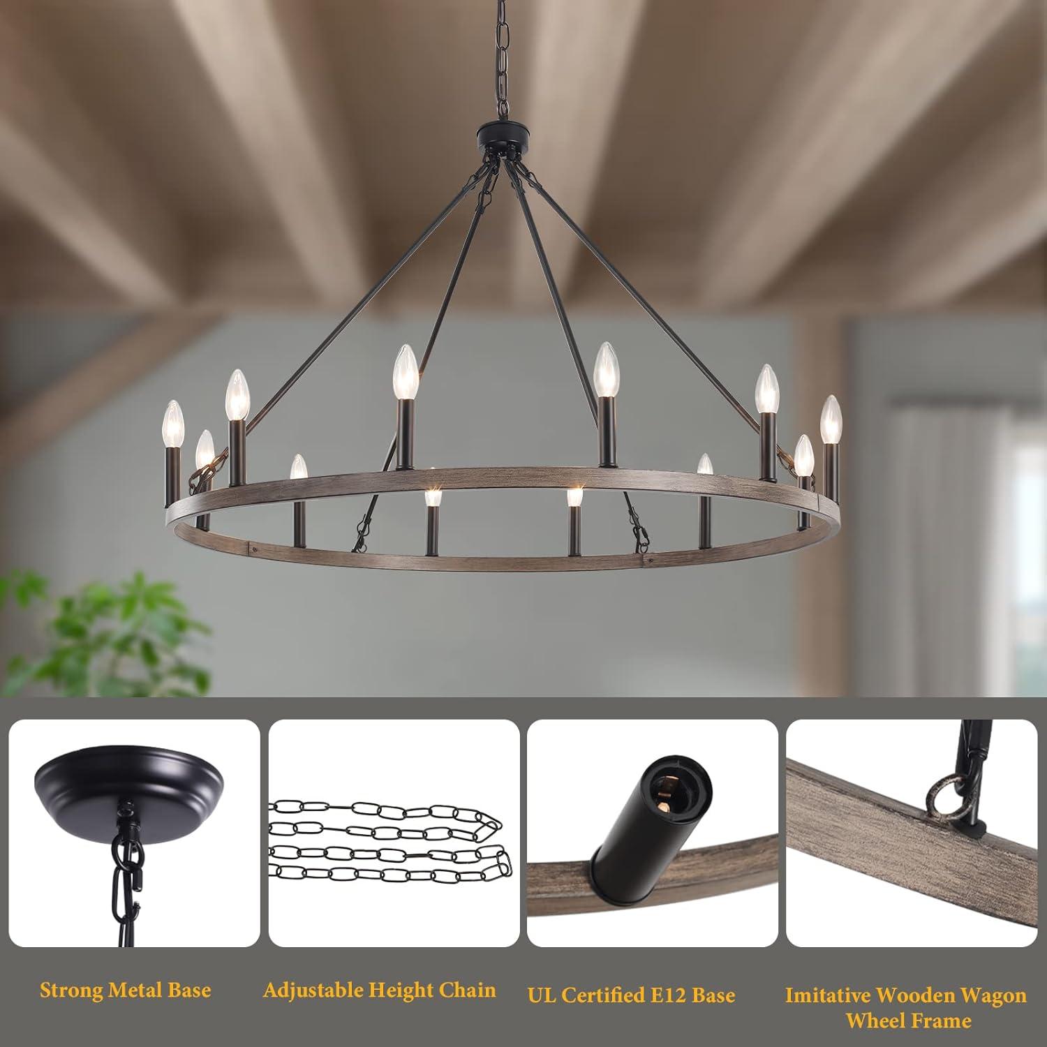 Moomal 12 - Light 38" Candle Style Dimmable Wagon Wheel Chandelier