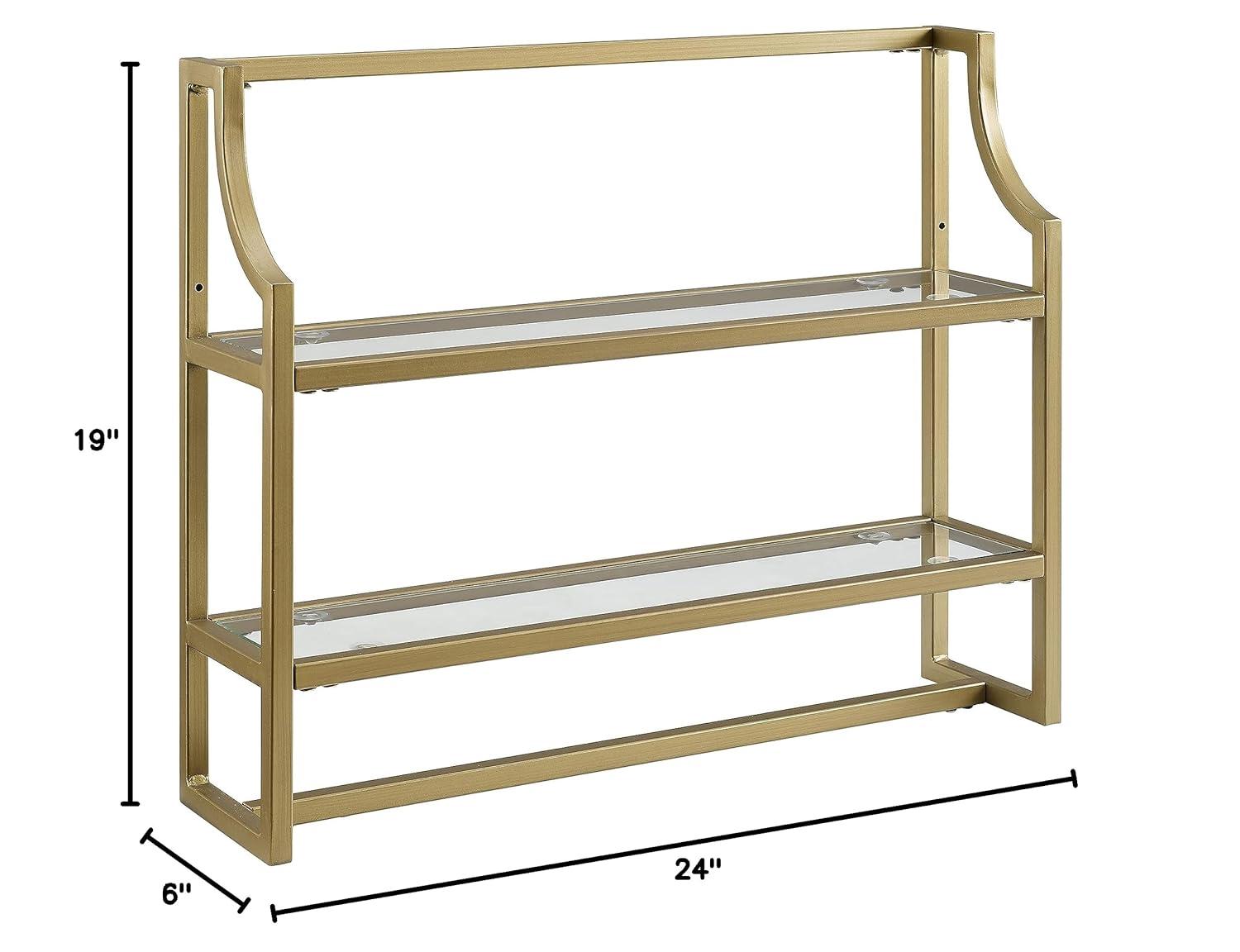 Crosley Aimee Wall Shelf Gold: Modern Luxury Storage with Tempered Glass, Steel Frame, Open Design