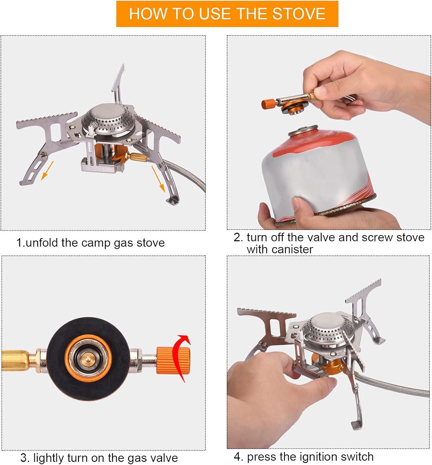 Portable Stainless Steel Gas Camping Stove with Propane Adapter