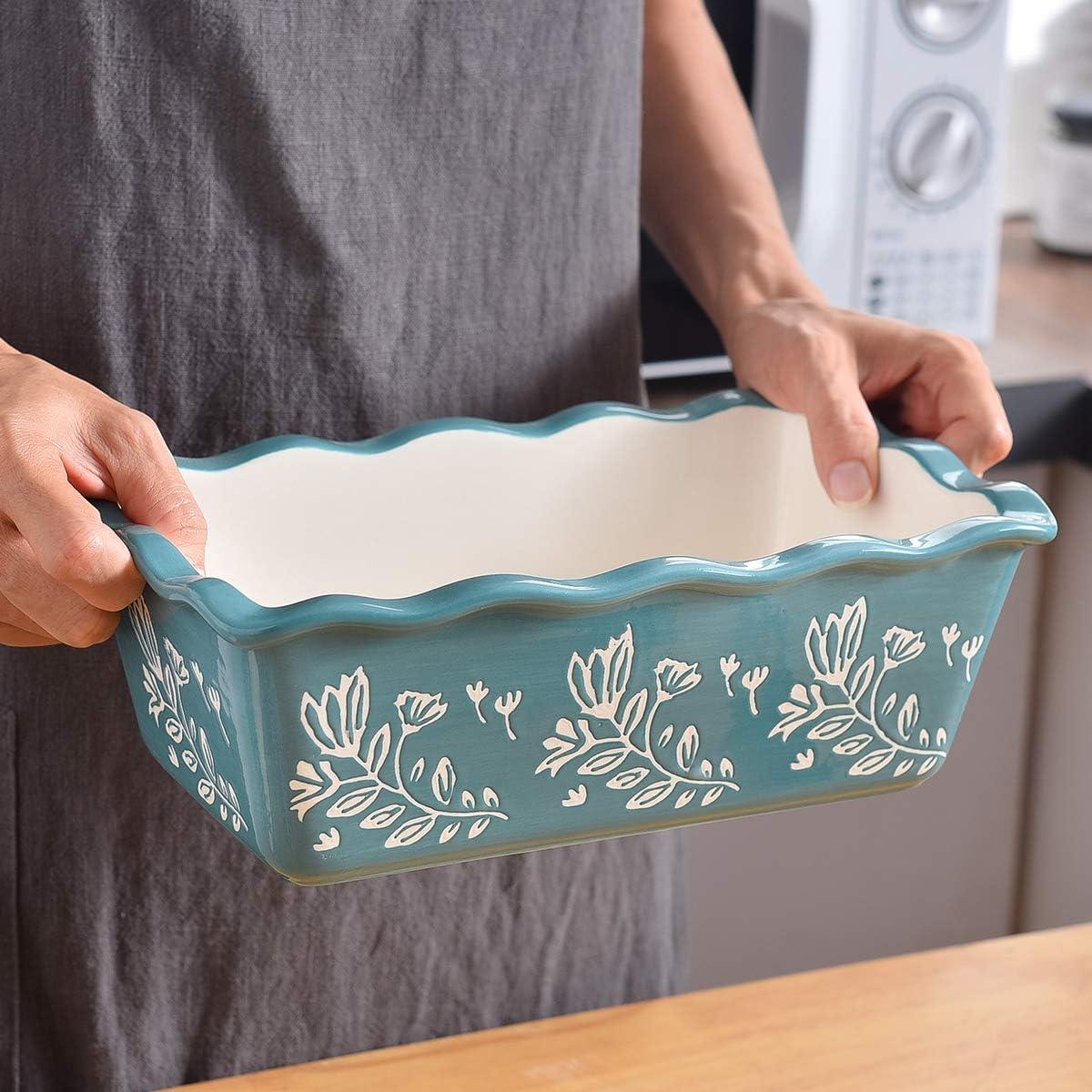 Blue Hand-Painted Ceramic Loaf Pan Set