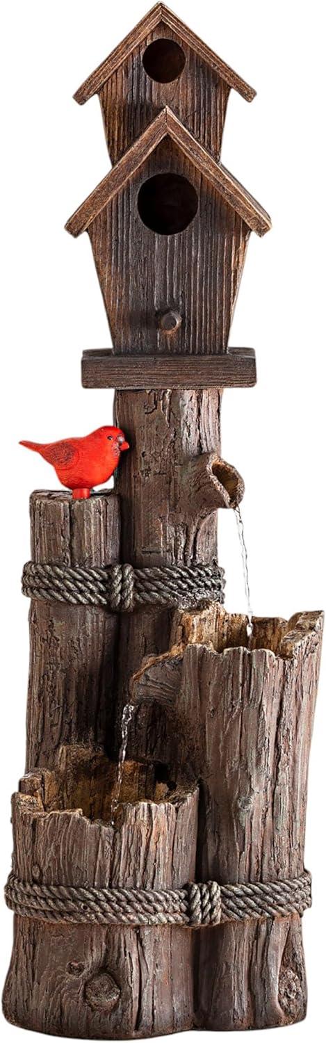 35" Resin Stone Outdoor Fountain Alpine Corporation: Rustic Birdhouse Design, Polyresin & Fiberglass, Weather-Resistant, Electric Pump